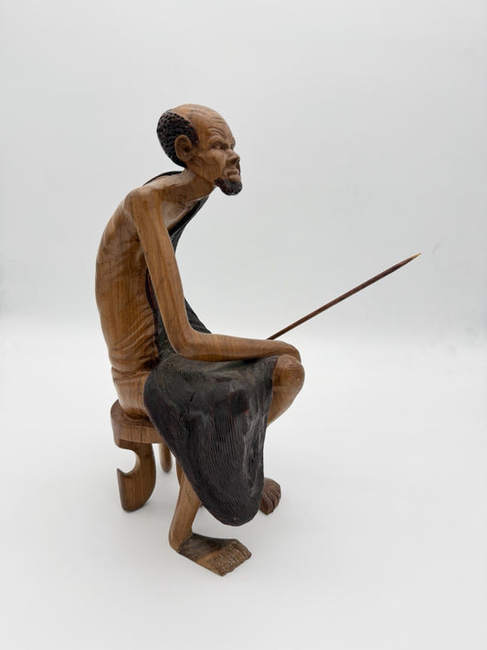 Vintage Folk Art Hand Carved Wood African Tribal Hunter Sculpture 13”H