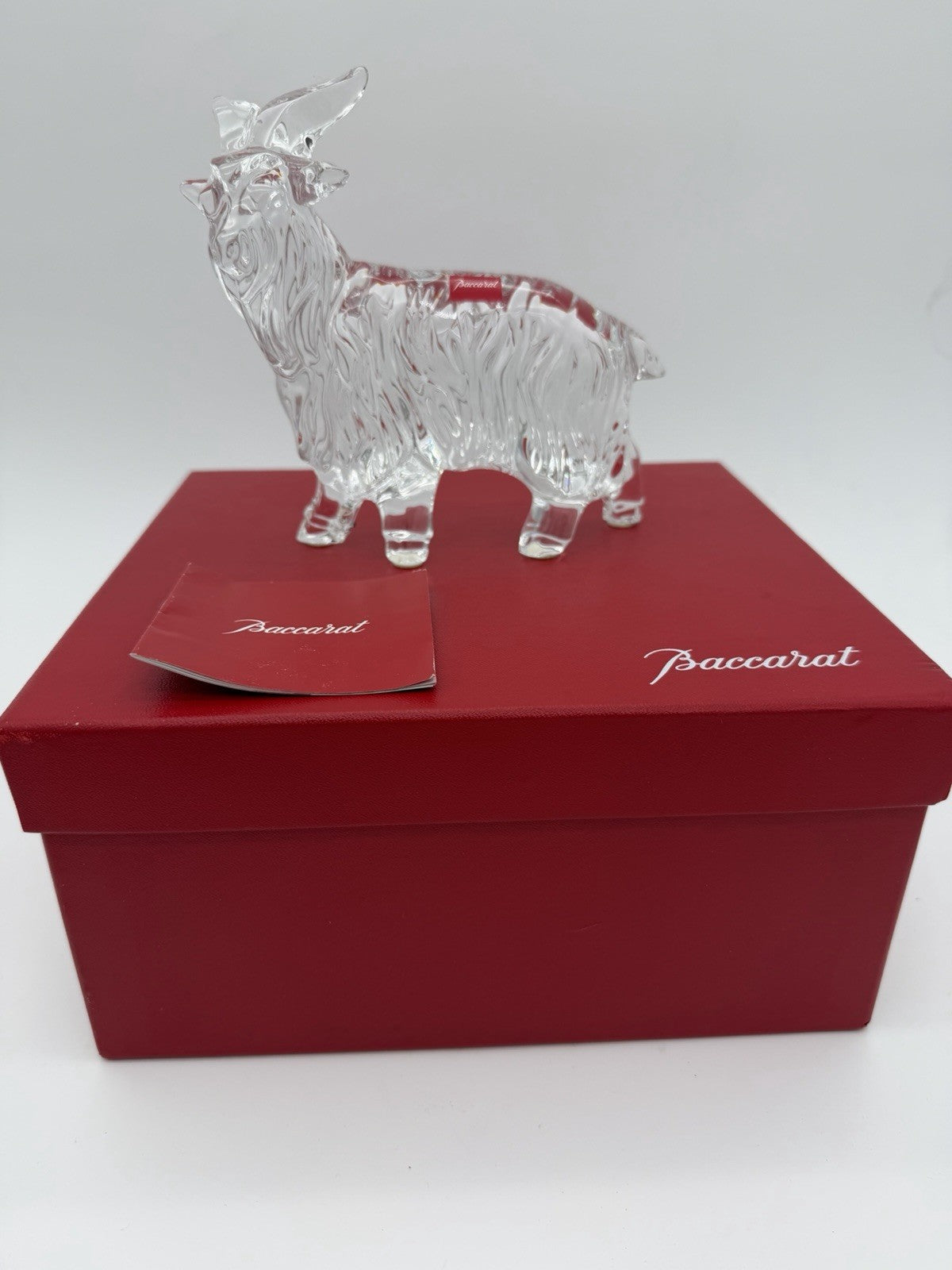 Baccarat Long Hair Goat Crystal France Clear Solid Figurine Sheep Boxed Rare