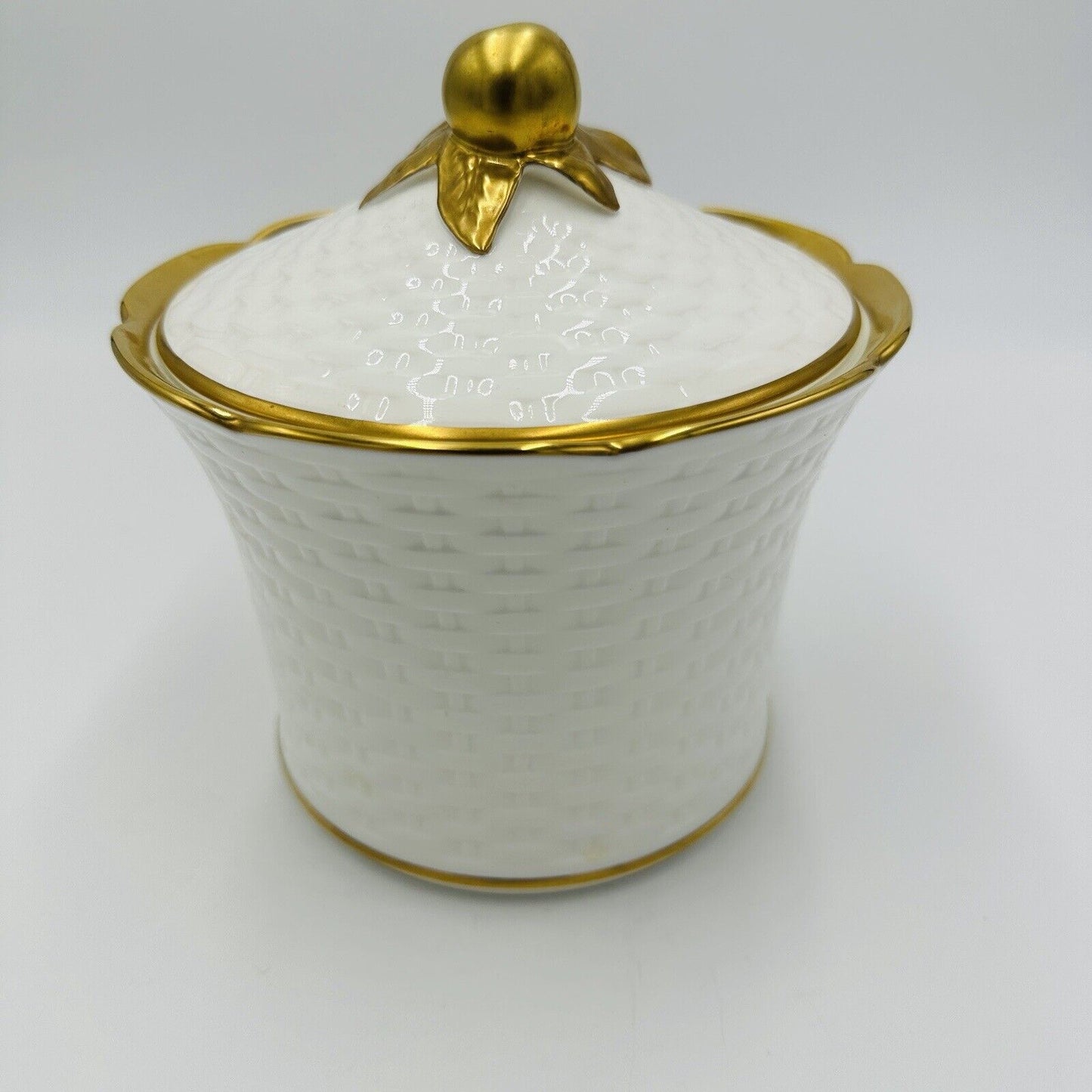 Noritake Studio Collection Canister Porcelain Basket White Gold Trim Japan Candy