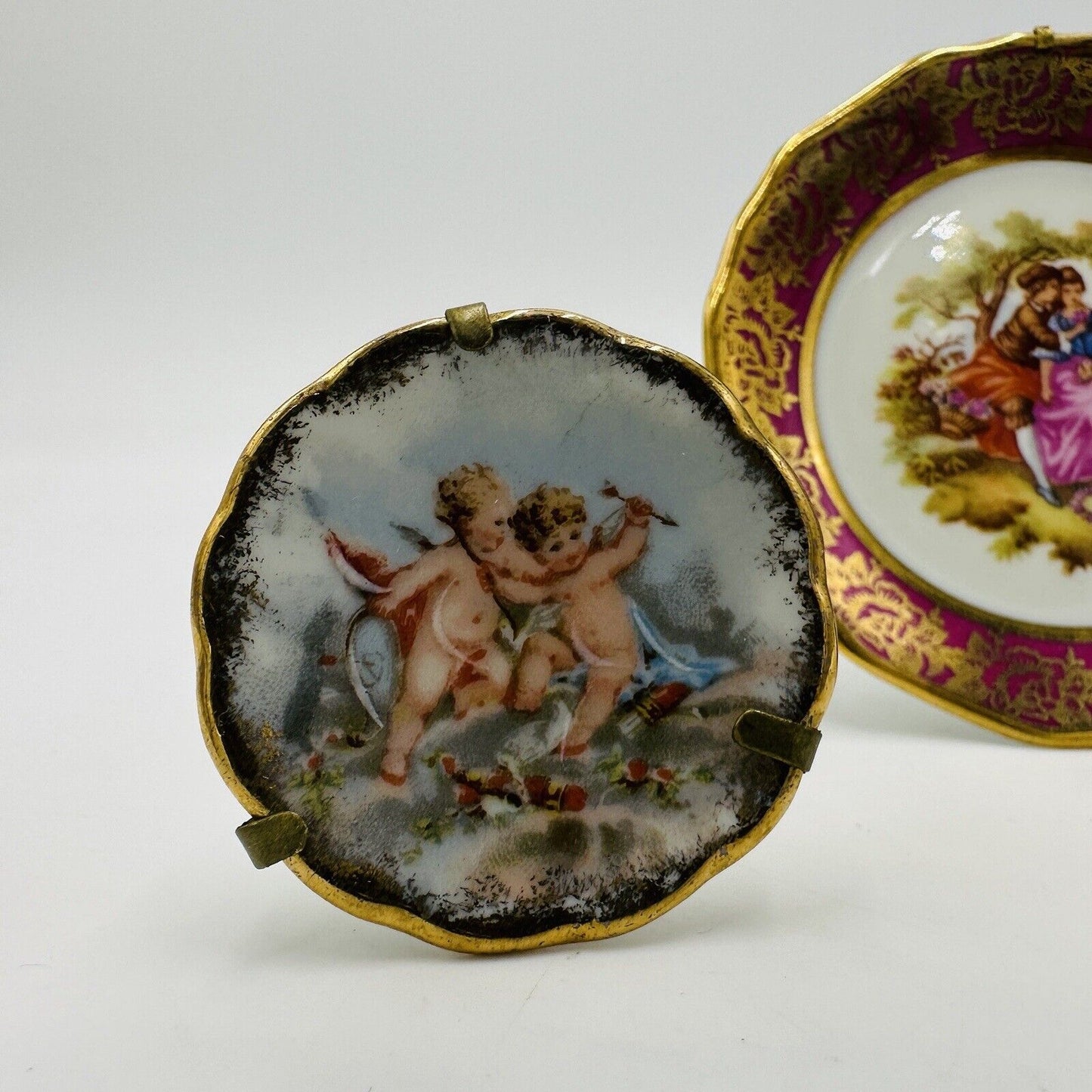 Limoges Miniature Plates Courting Couple & Cherubs Porcelain France Traditional