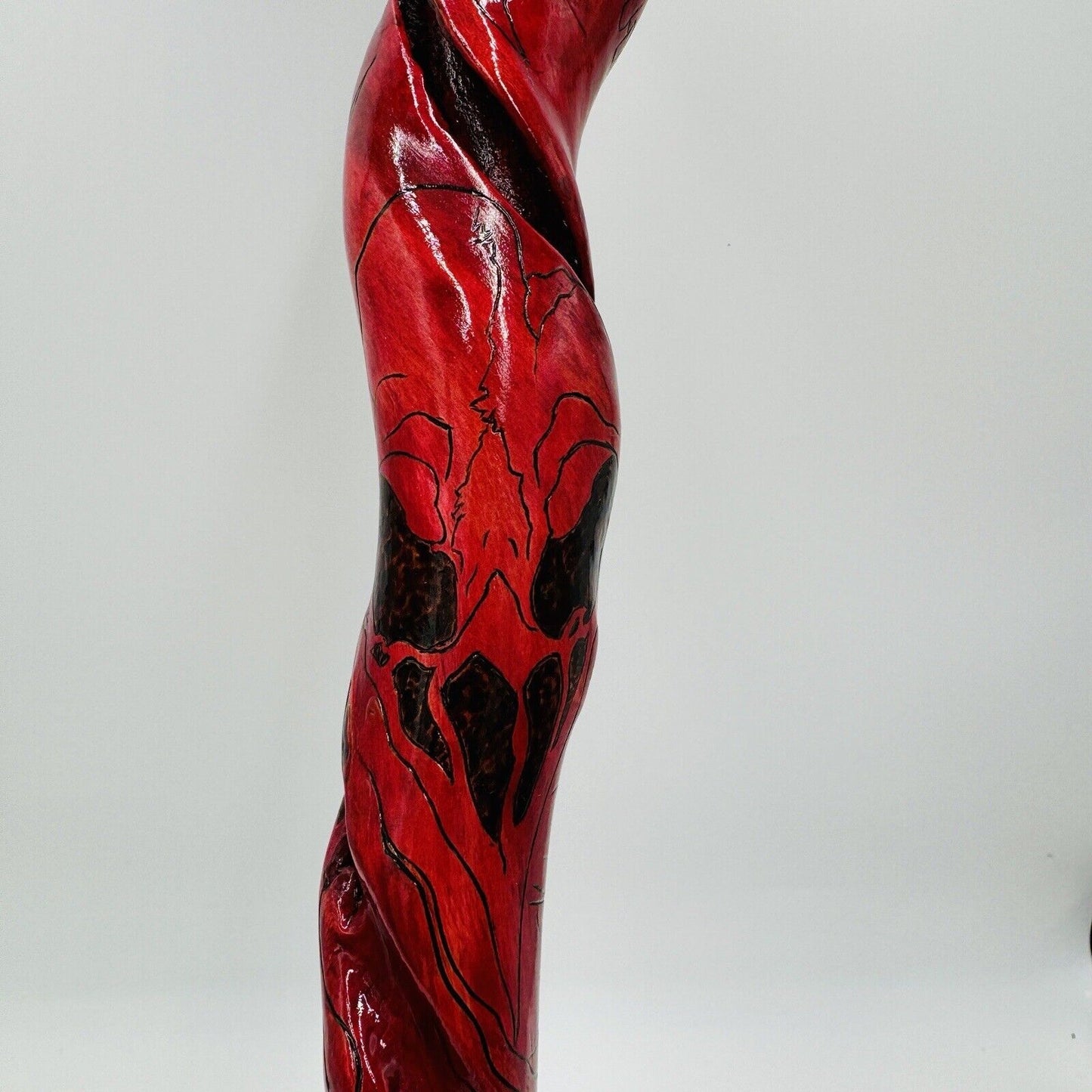 Folk Art Twisted Wood Hand Carved Painted Pink Walking Stick 33in L Vintage