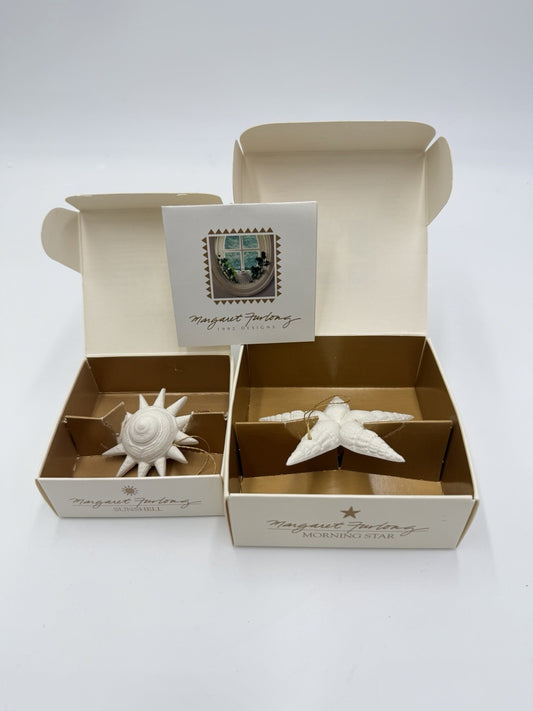Vintage Margaret Furlong White Bisque Porcelain Sunshell Morning Star Ornaments