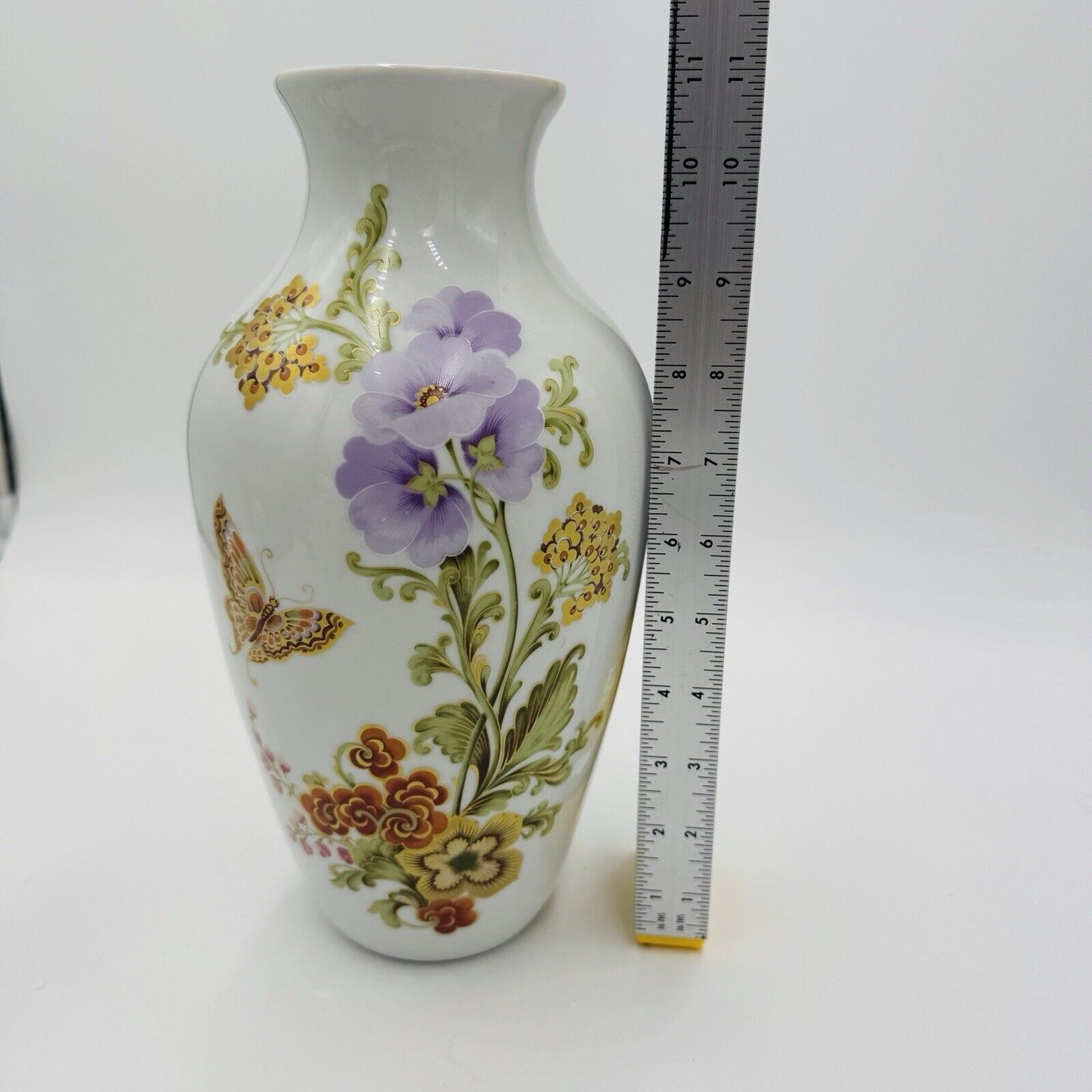 Kaiser germany porcelain Annabelle vase Floral Butterfly Gilt 11” Signed Vintage