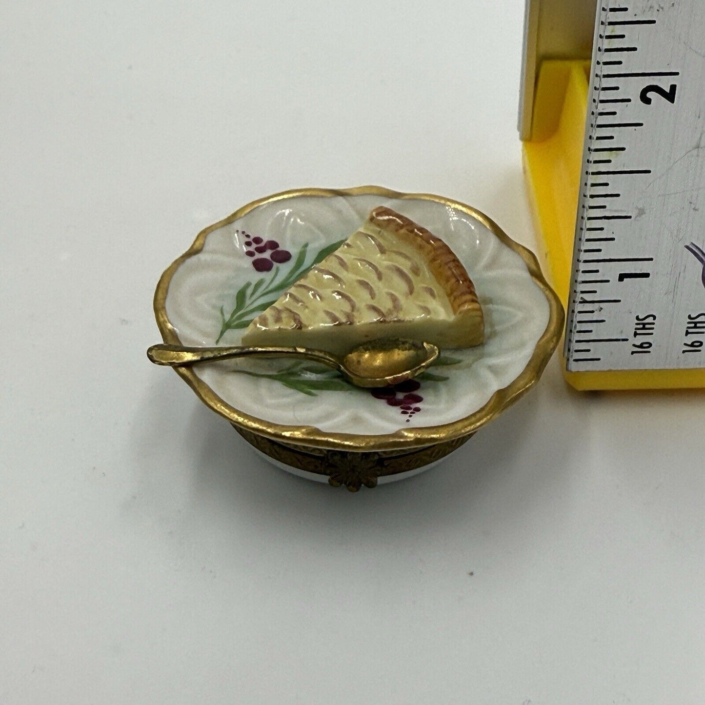 Vintage Limoges France Porcelain Apple Pie Dessert on Plate Trinket Box Miniatur