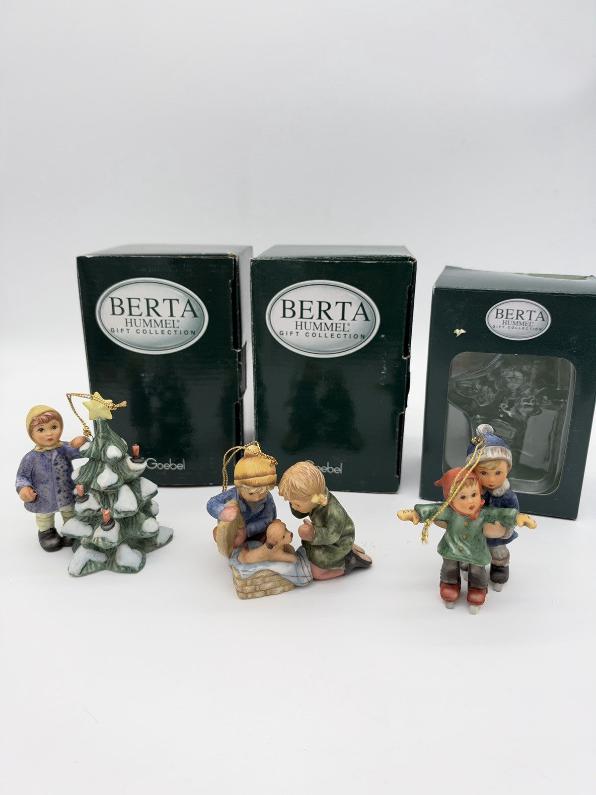 Goebel Berta Hummel Christmas Porcelain Painted Ornaments Set Boxed