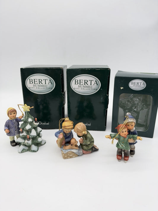 Goebel Berta Hummel Christmas Porcelain Painted Ornaments Set Boxed