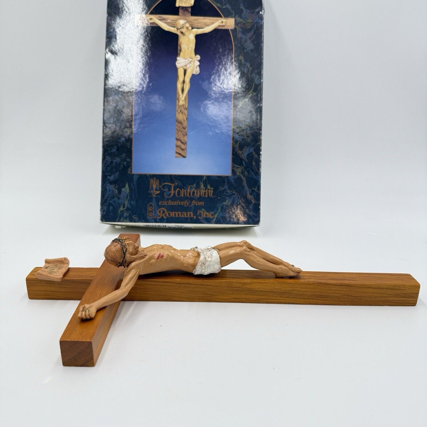 Genuine Fontanini Italy Corpus Crucifix 12" Wood Cross Jesus Christ Figurine Box