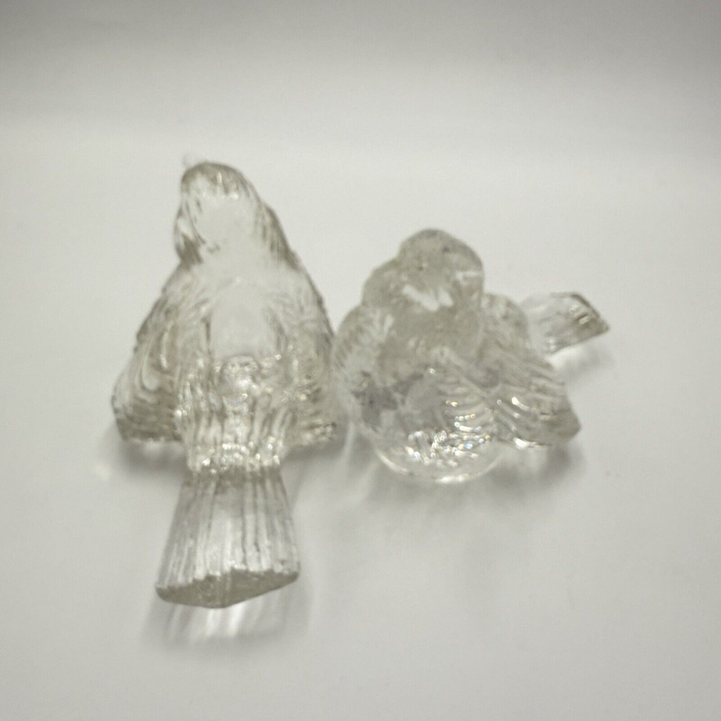 Vintage Art Glass Sparrow Birds Figurines Candlesticks Pair 2 PCs Frosted 3”