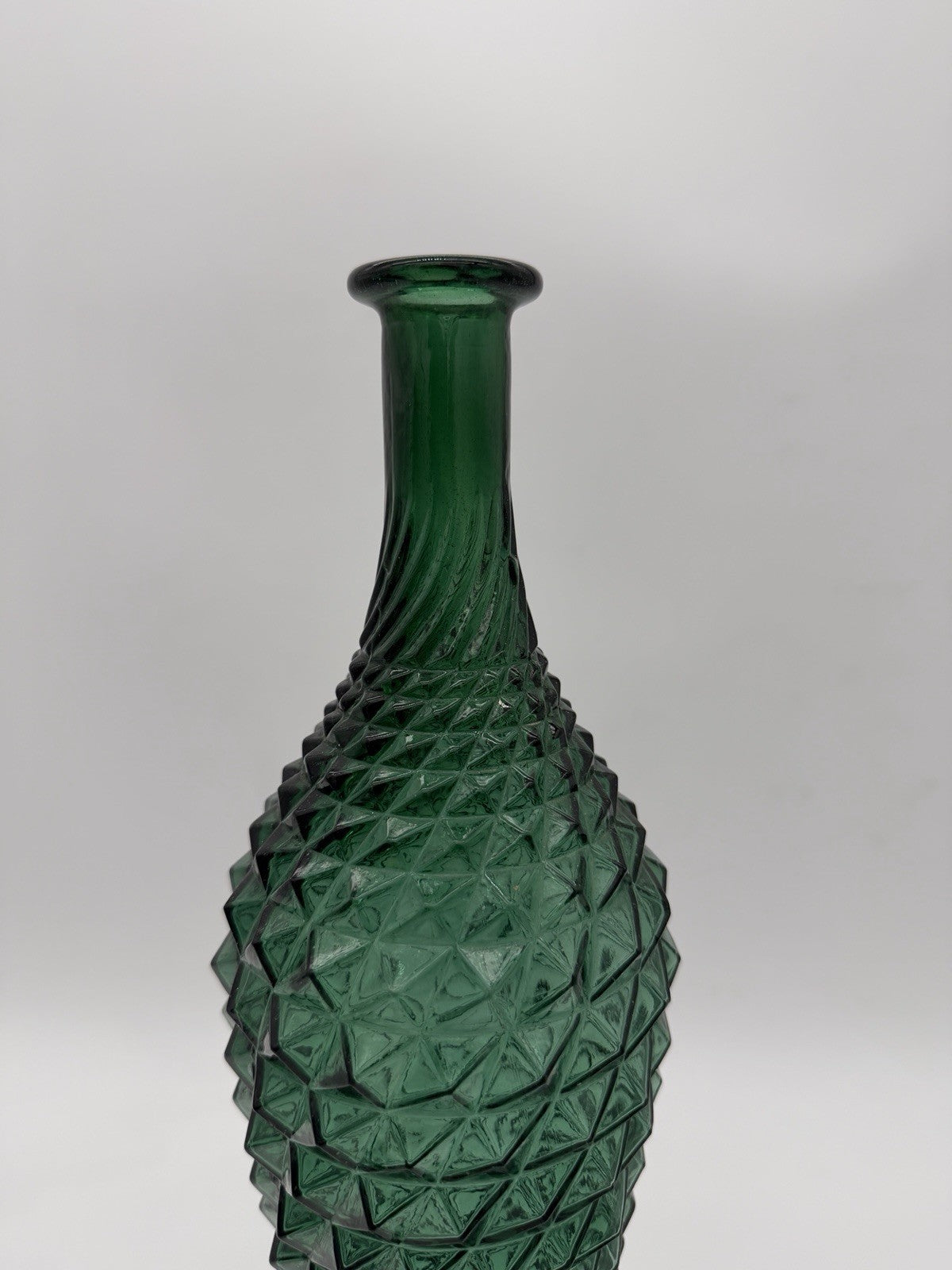 Vintage MCM Empoli Italy Diamond Cut Point Green Genie Bottle 16"H No Stopper