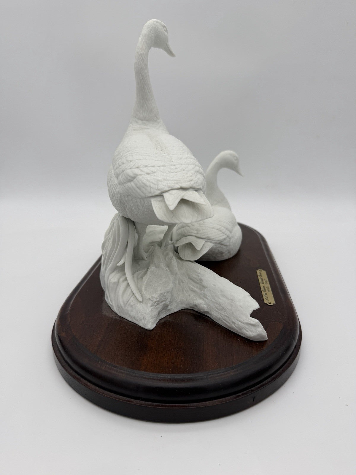 Robert E. Searles white bisque porcelain Canada Geese sculpture A New Dawn wood