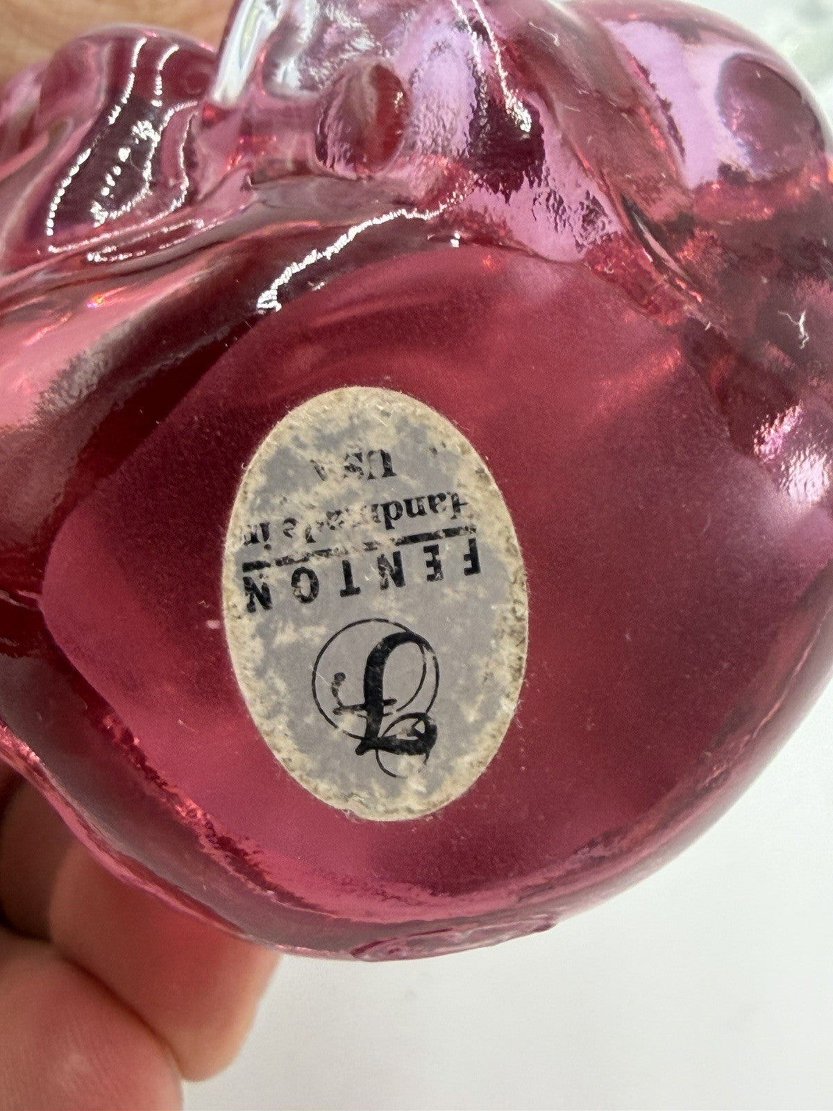 Fenton Art Glass Miniature Pink Rose & Clear Glass Bear 2.75" Figurines Vintage