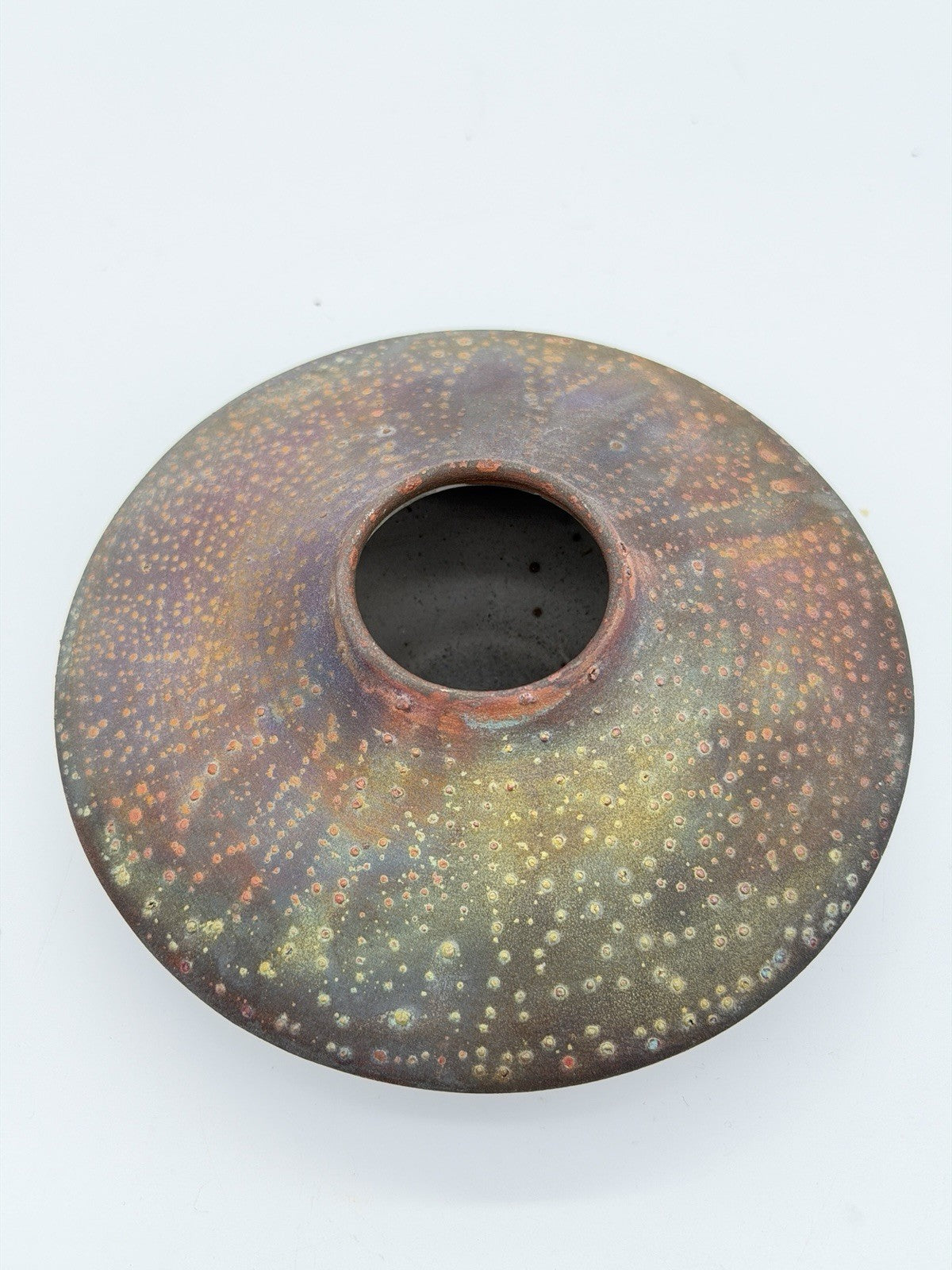 Rare Norman Bacon Raku Glazed Squat Form Studio Art Pottery 2”x5” Vase Signed