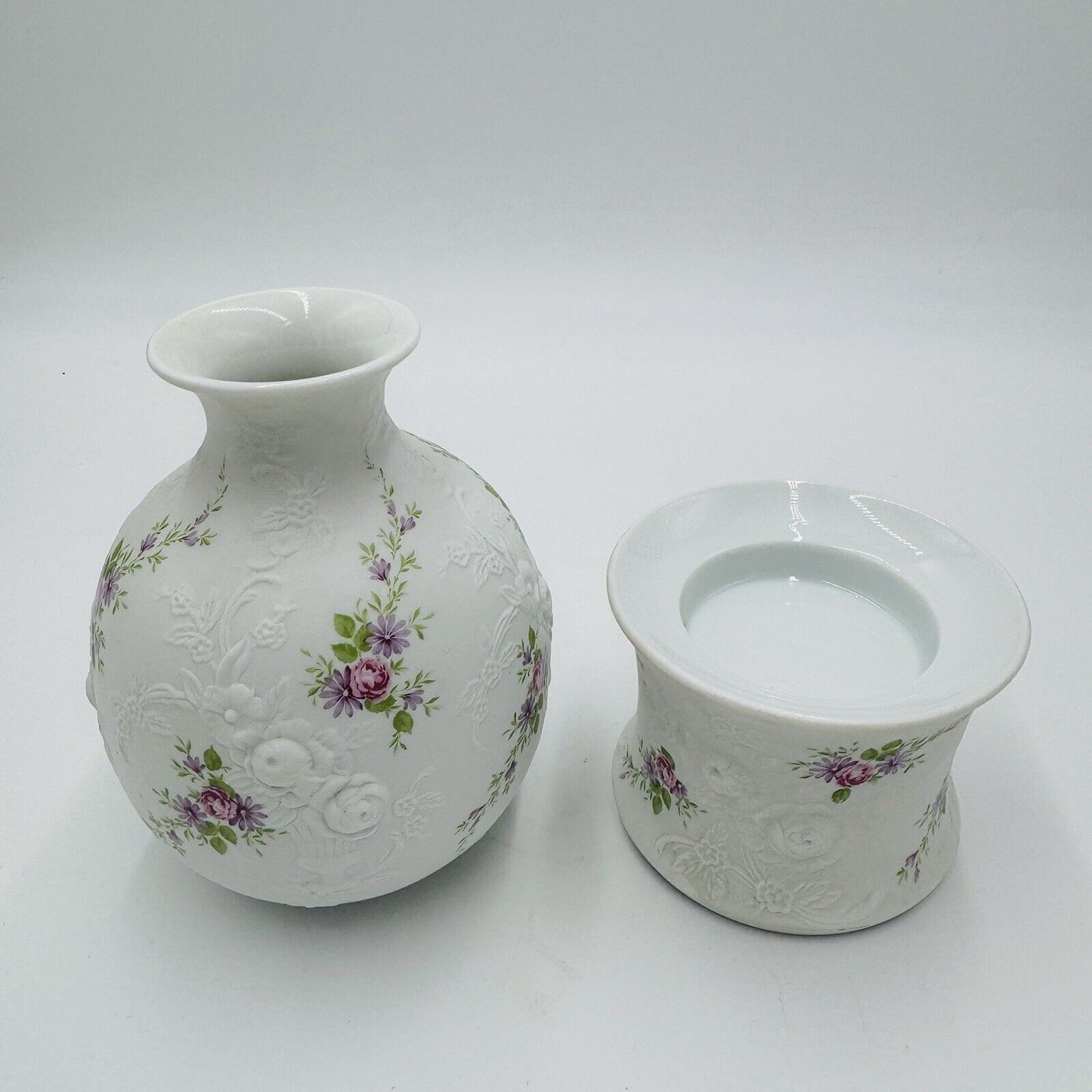 kaiser porcelain W.Germany Monaco patterned bud vase and Votive candleholder Vtg