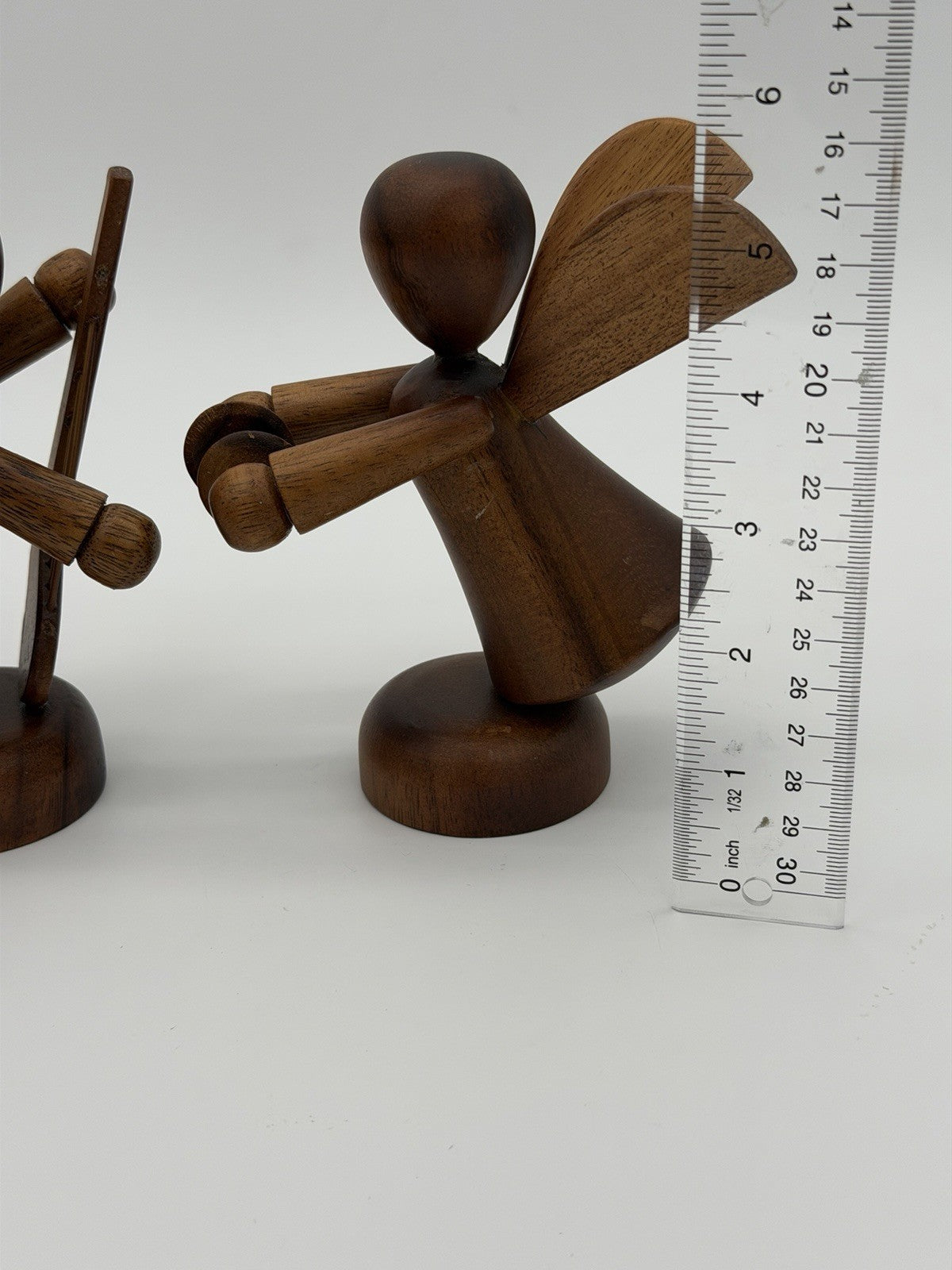 MCM Folk Art Wooden Fairy Angels Musician Figurines Playing Violin Cymbal
