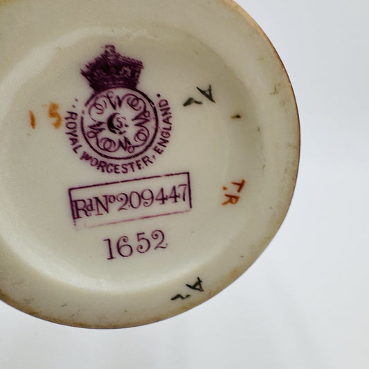 Antique Royal Worcester #1652 Blush Ivory English Porcelain Gilt Floral Mini 5in