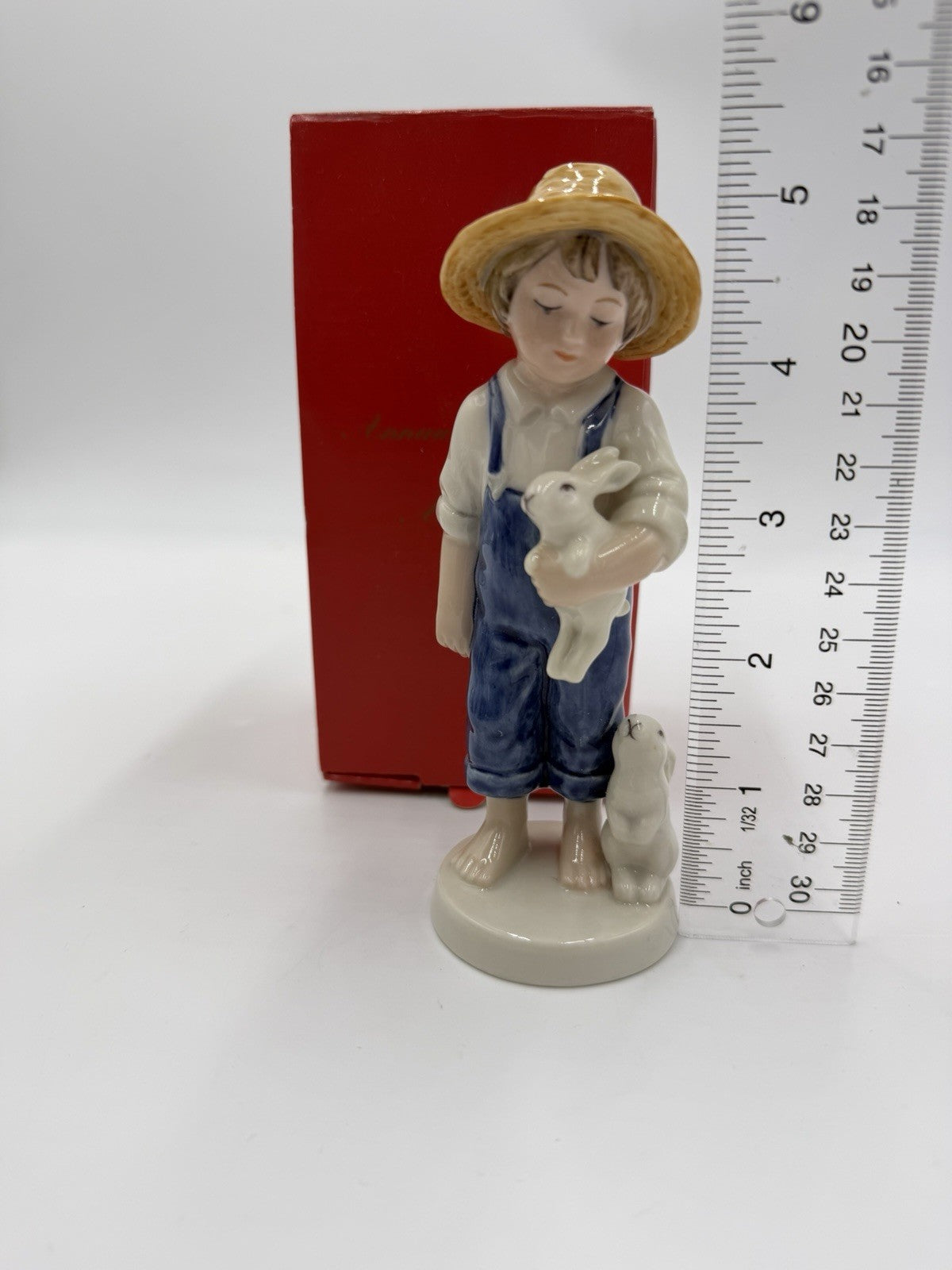 Bing & Grondahl Denmark Porcelain 2001 Boy Rabbits Yearly Figurine Hand Painted
