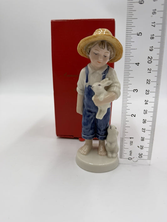 Bing & Grondahl Denmark Porcelain 2001 Boy Rabbits Yearly Figurine Hand Painted