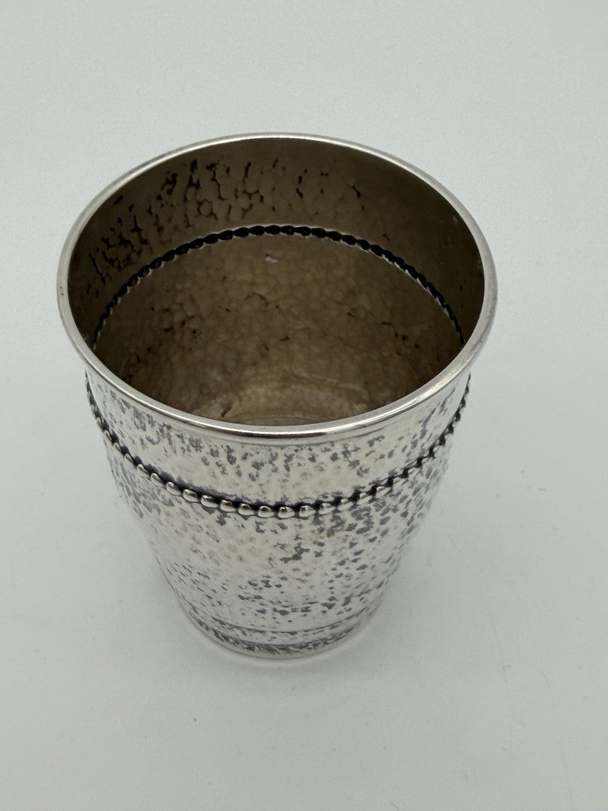 Antique Sterling Silver Hammered sterling silver Kiddush cup 3.5”H