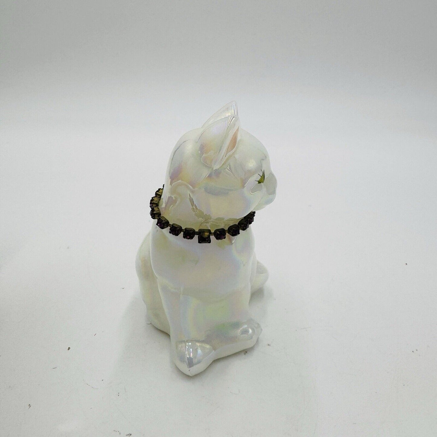 Vintage Fenton Art Glass Birthday Cat Iridescent  Figurine Signed