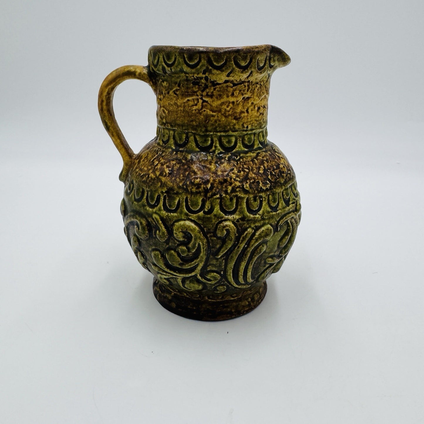 MCM Jasba pottery # 167715 art pitcher jug vase West Germany 6” Embossed