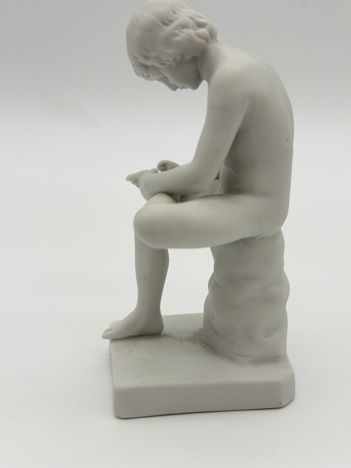 Antique parian ware seated boy Spinario Boy w/ Thorn white bisque 4” figurine