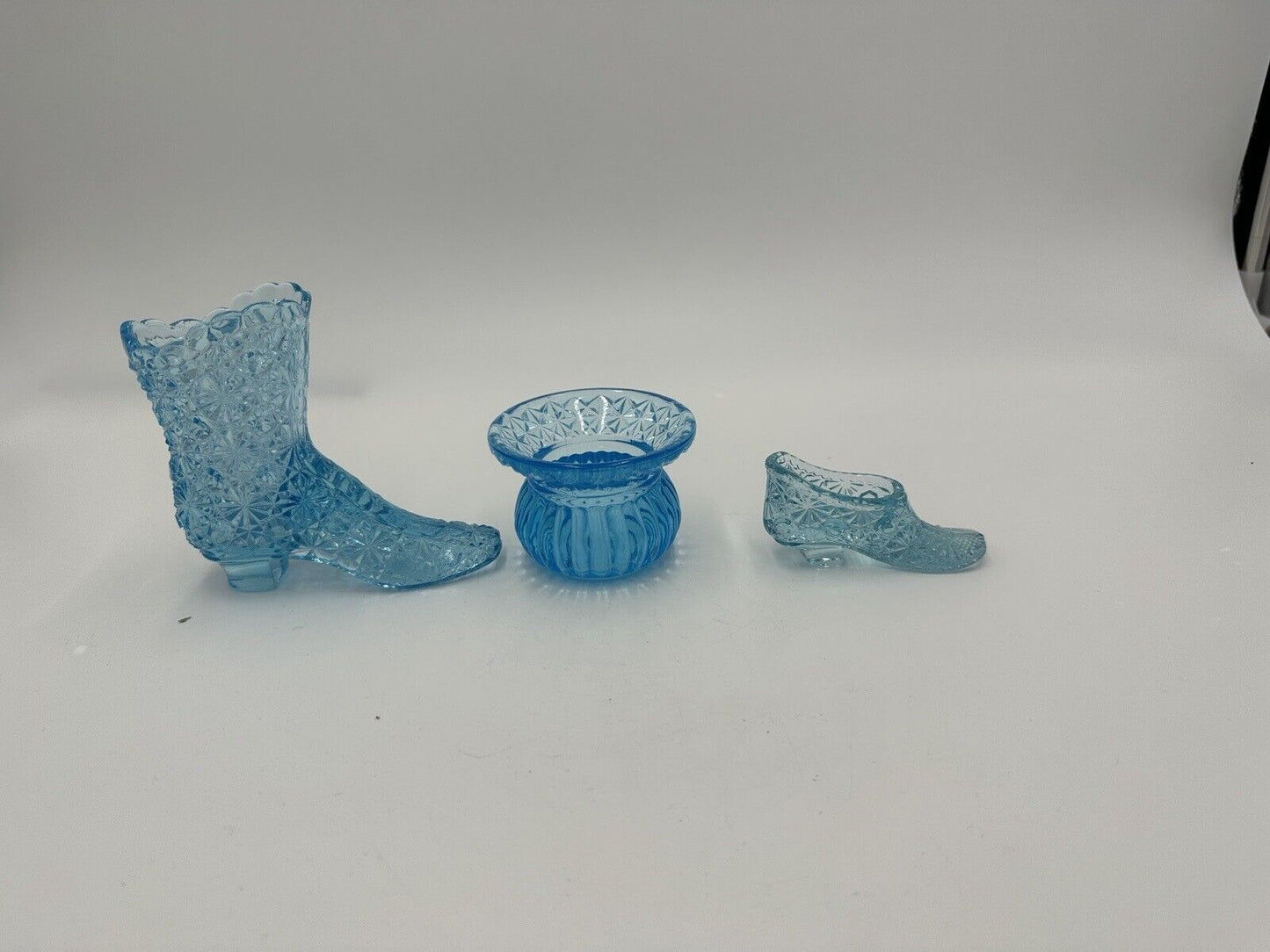 Fenton Victorian Shoes Set of 3 Mini Vase Vintage Aqua Blue Art Glass