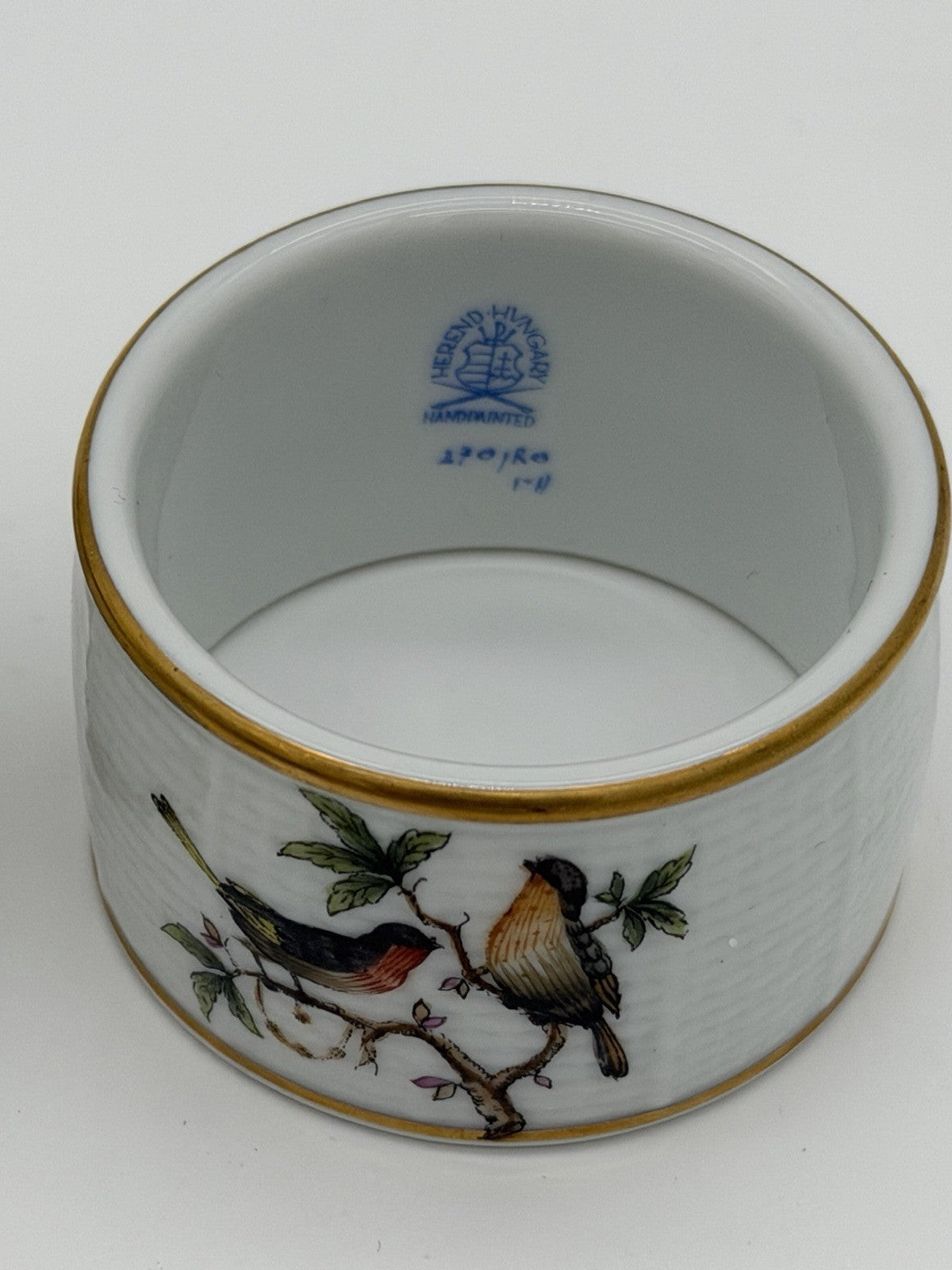 Herend Hungary Rothschild Napkin Rings Porcelain Vintage Painted Birds Butterfly