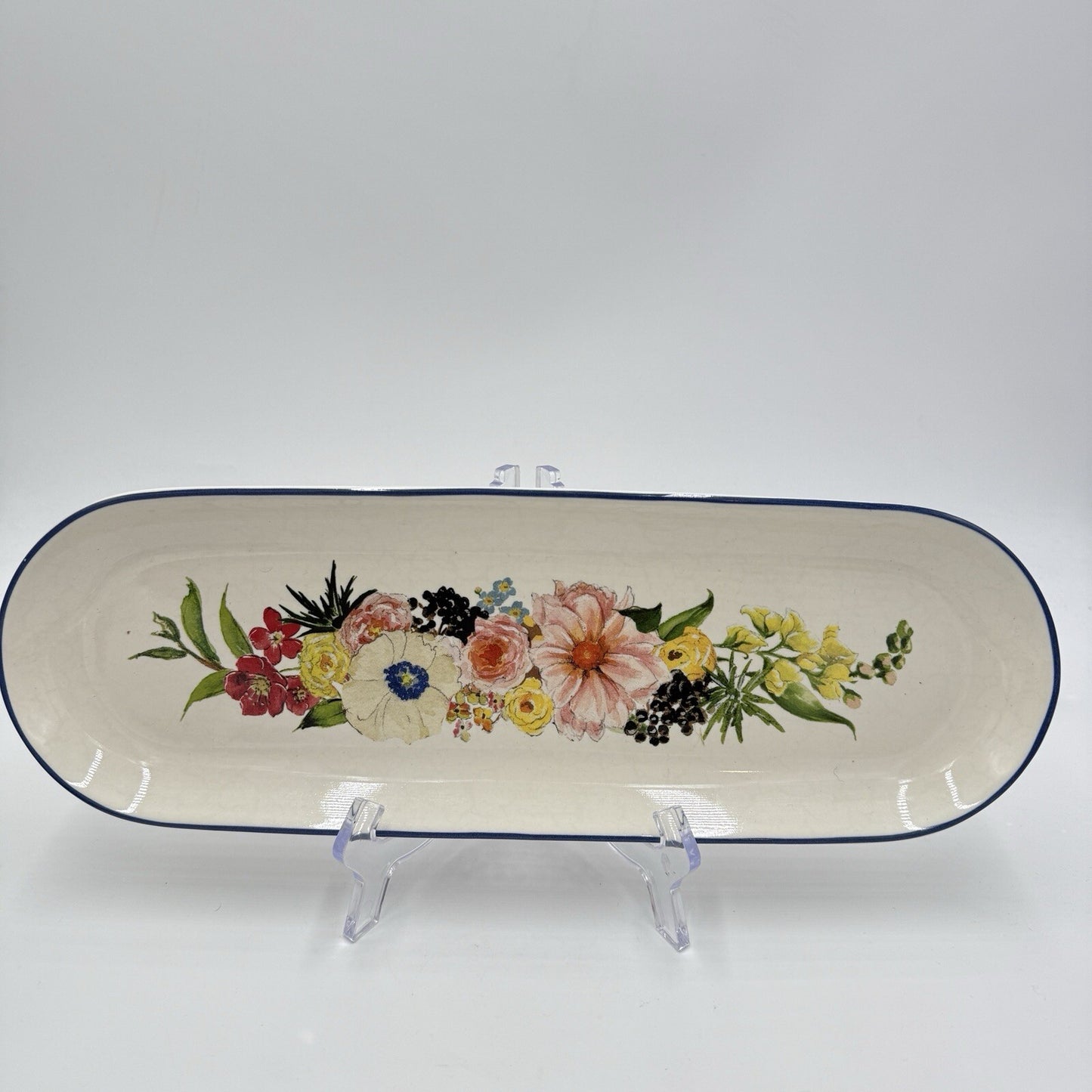 Pottery Barn Rimsk Platter Floral Oval Stoneware Spring