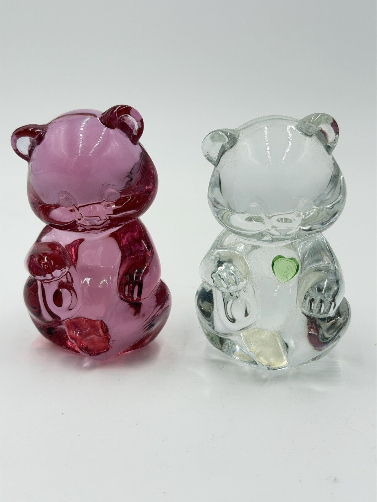 Fenton Art Glass Miniature Pink Rose & Clear Glass Bear 2.75" Figurines Vintage