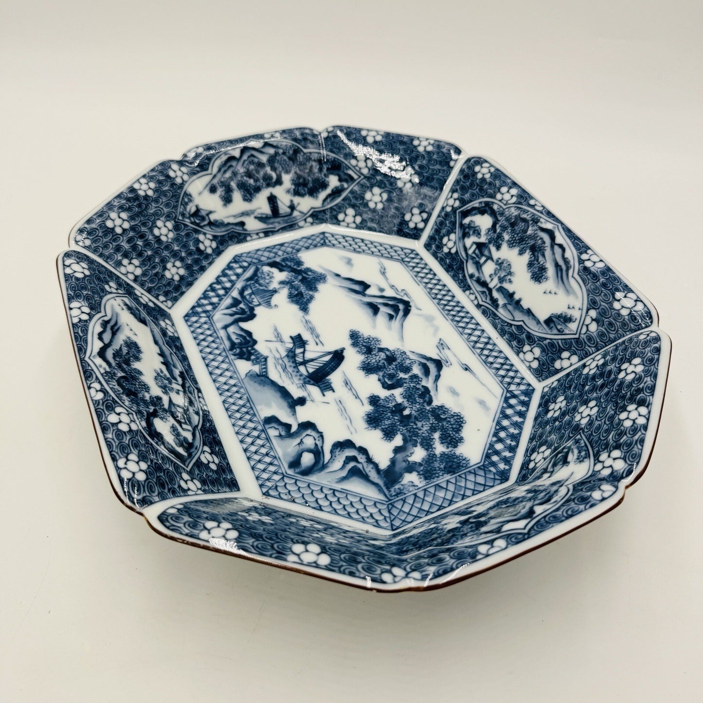 Japanese Serving Platter Victorian Antique Satsuma Dish Blue White