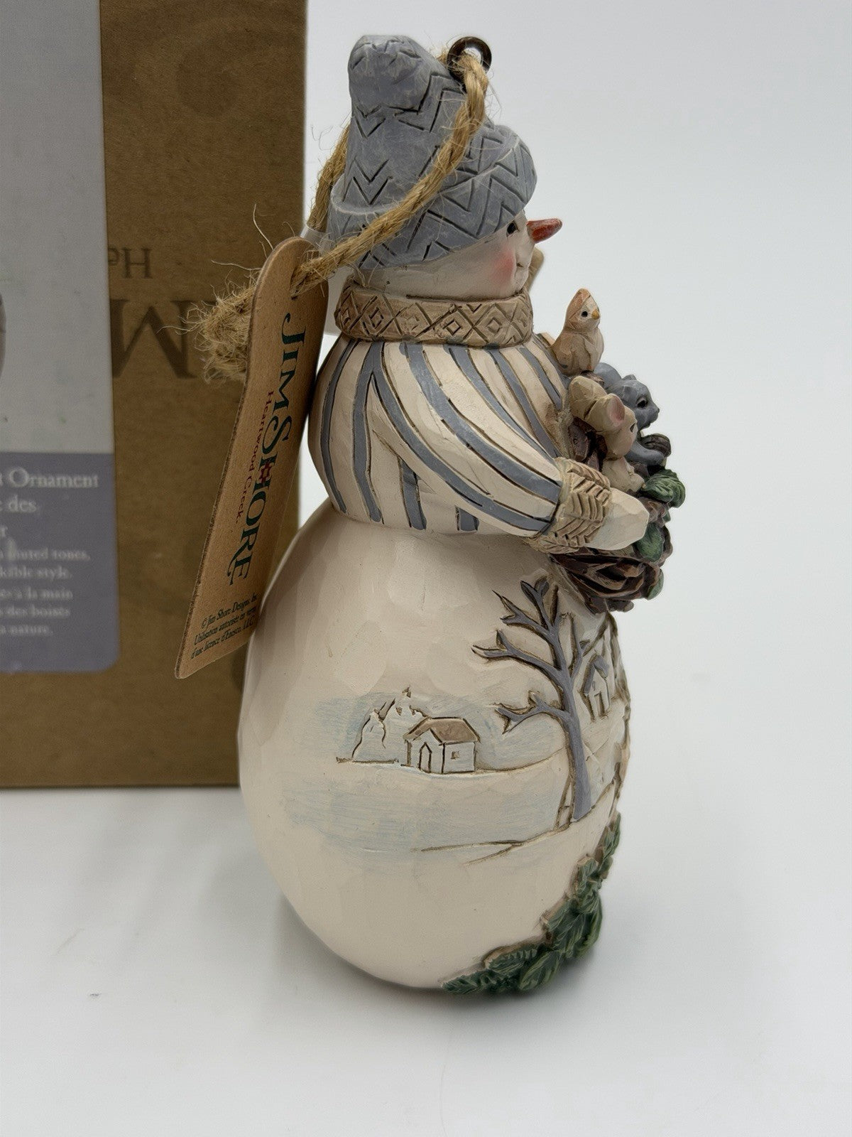 Jim Shore White Woodland 2021 Snowman W/basket Christmas Ornament