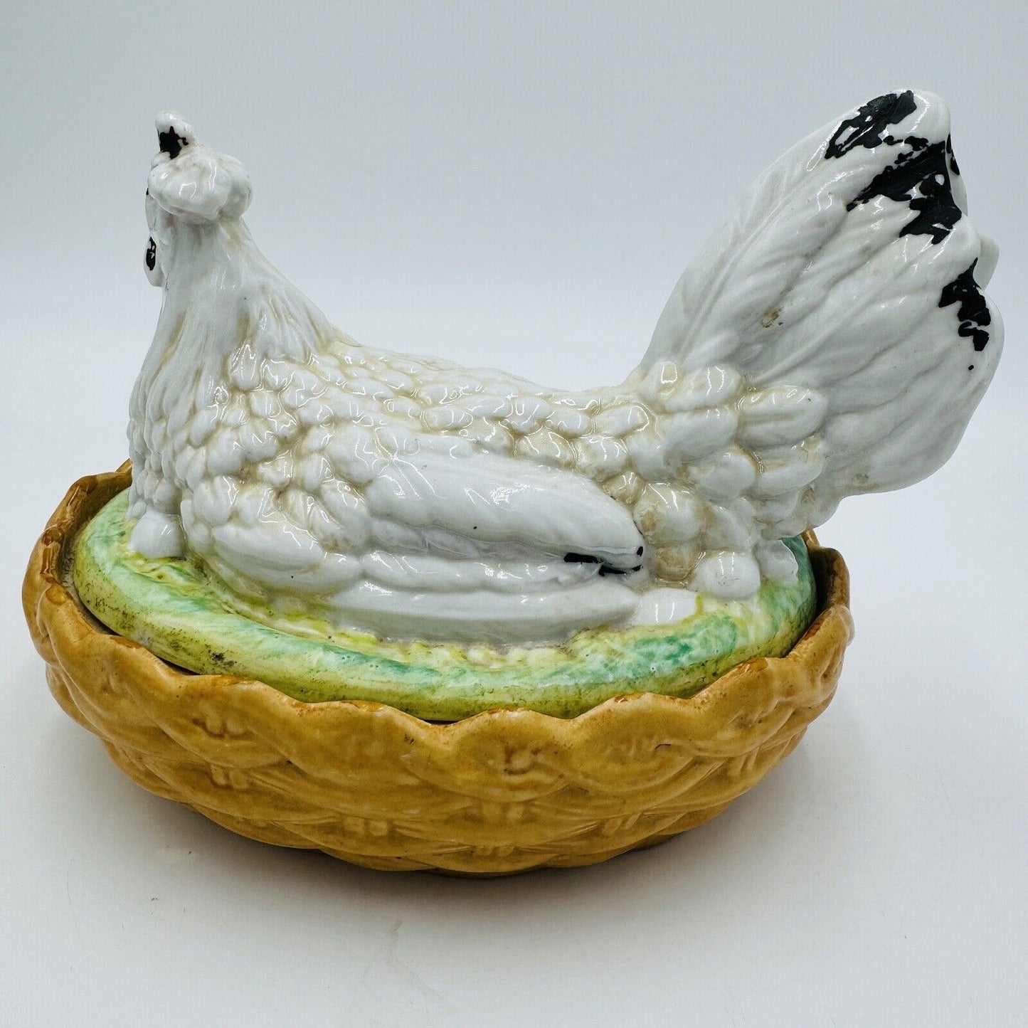 Antique Staffordshire Pottery Hen On Nest Lidded Dish Marked S 254 Chicken Box