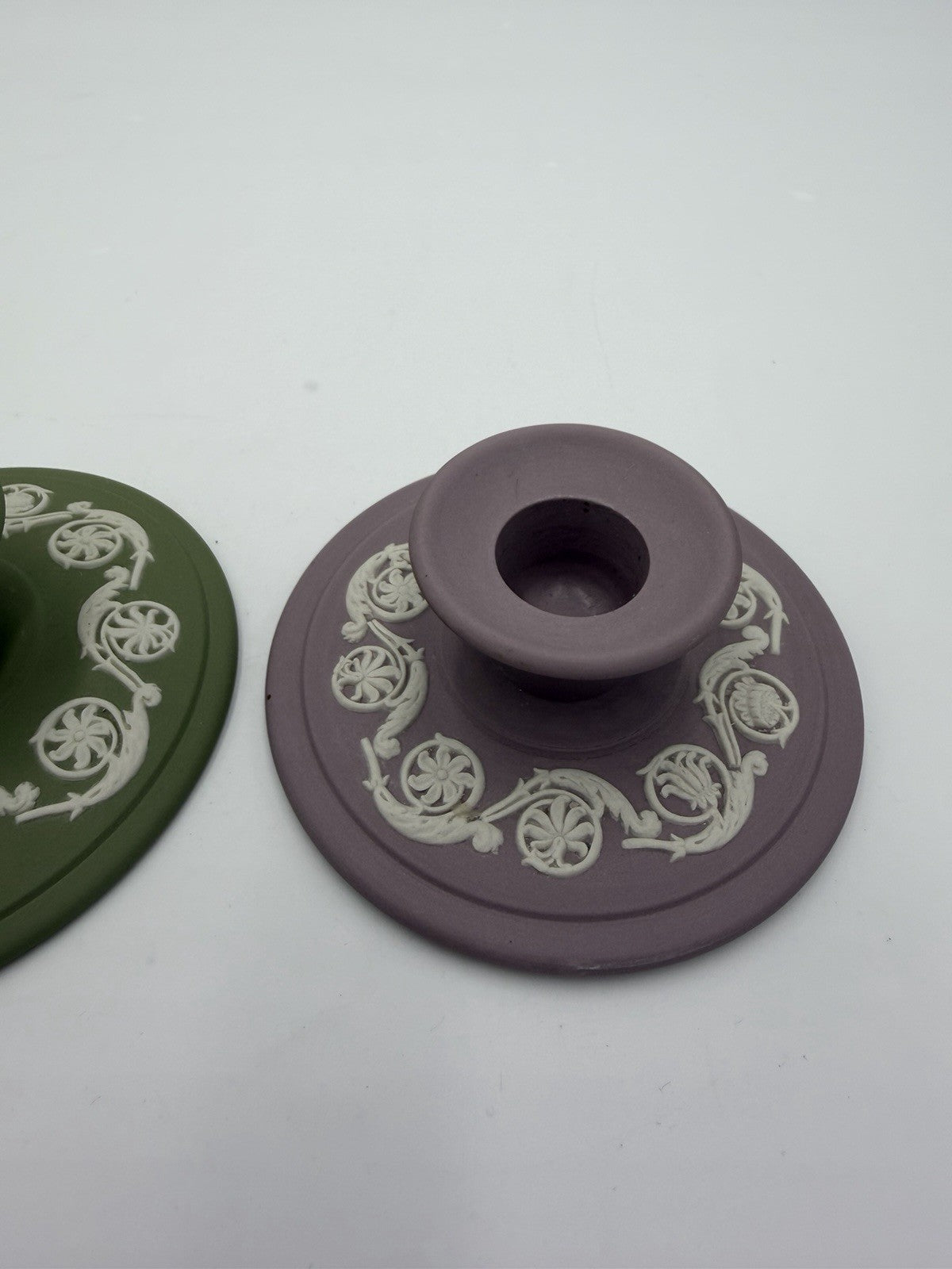 Vintage Wedgwood Jasperware Celadon Lilac & Green Candle Holder England Porcelai