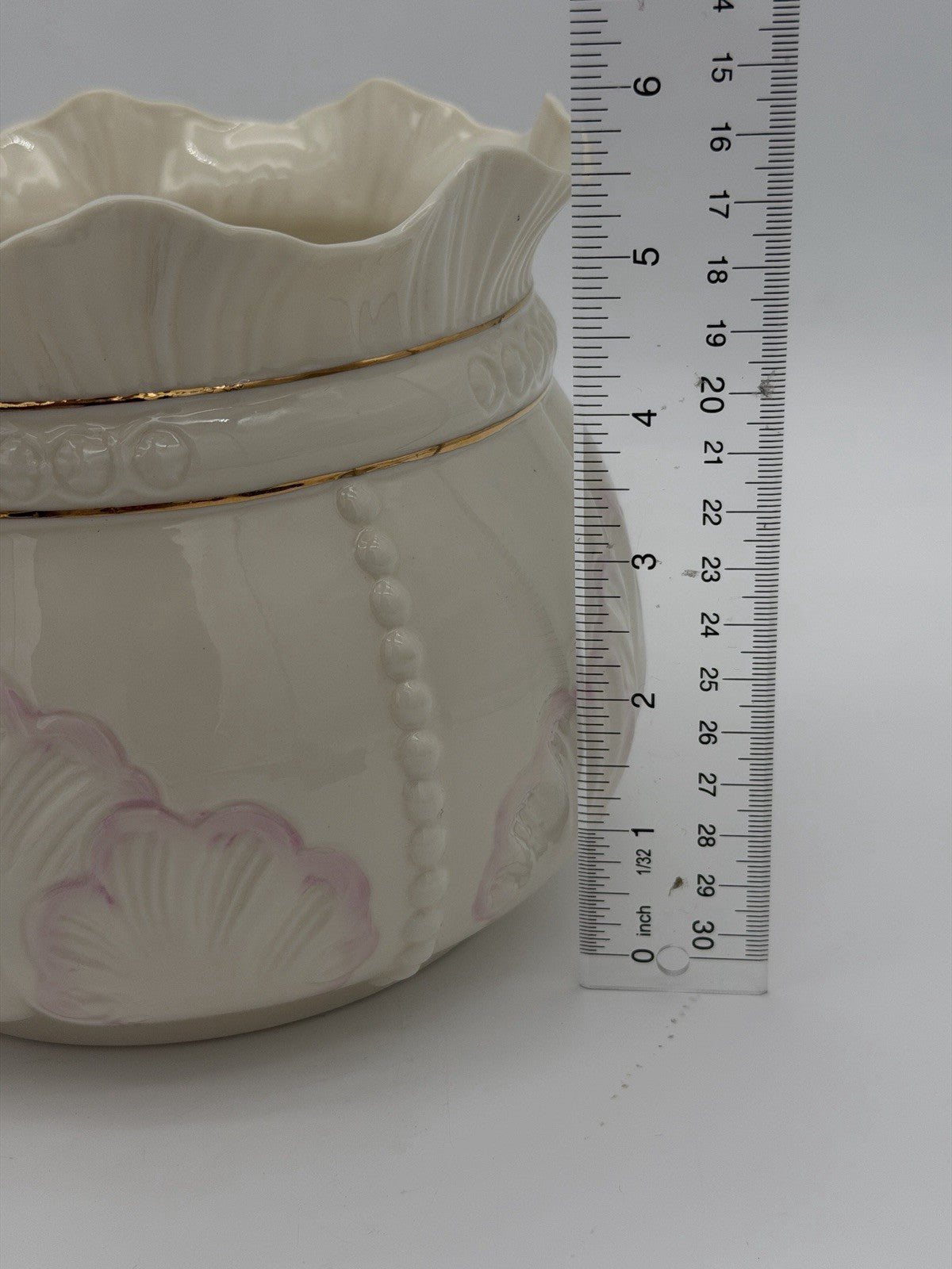 Belleek Ireland Porcelain Rosemore Pink Shell Gold Trim 6" Planter/Bowl Large