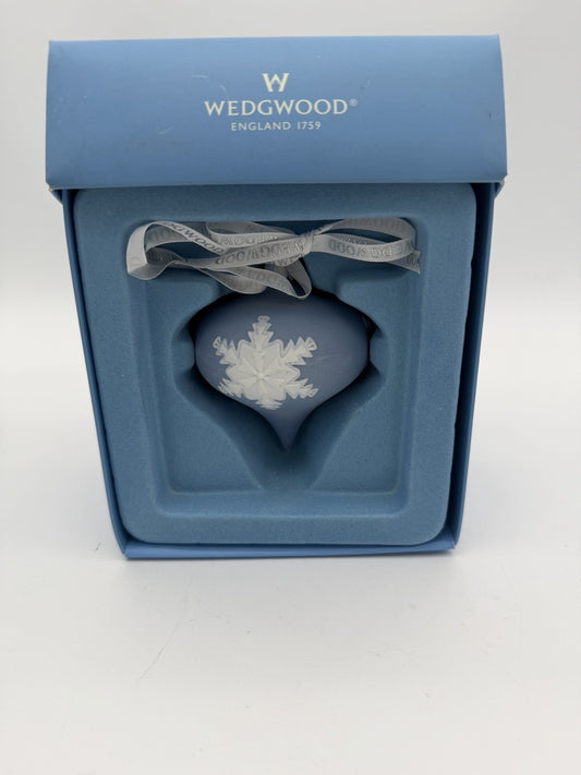 Wedgwood Jasperware Blue/White Teardrop Snowflake Christmas Ornament Boxed