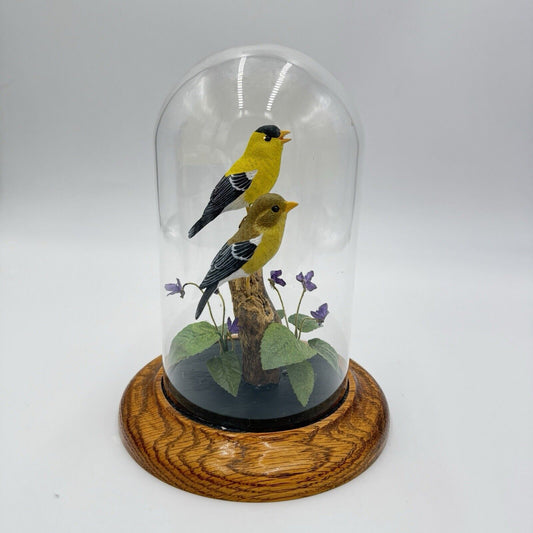 William DeSelm’s Studios American Goldfinch Folk Art Hand Carved # 17 Glass Dome