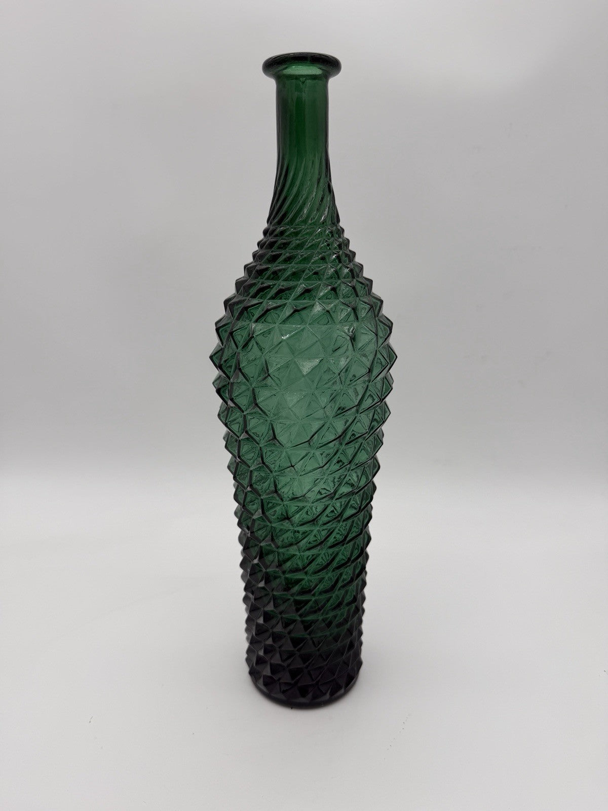 Vintage MCM Empoli Italy Diamond Cut Point Green Genie Bottle 16"H No Stopper