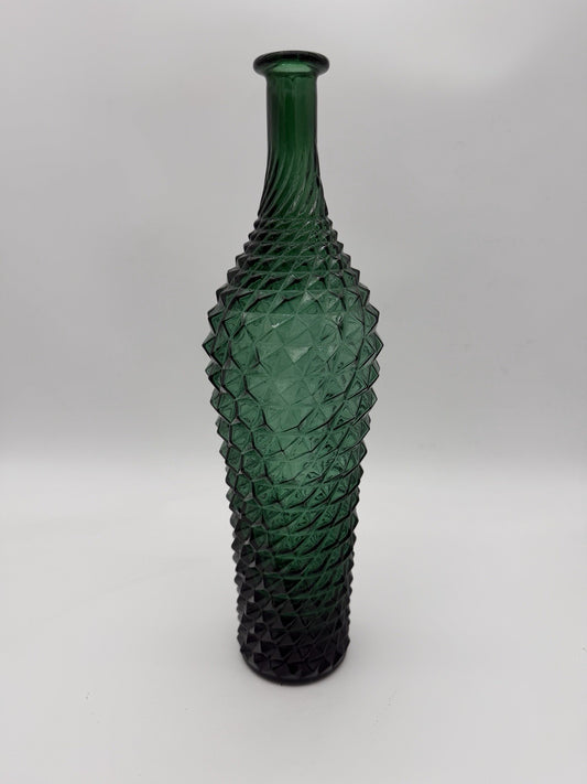 Vintage MCM Empoli Italy Diamond Cut Point Green Genie Bottle 16"H No Stopper