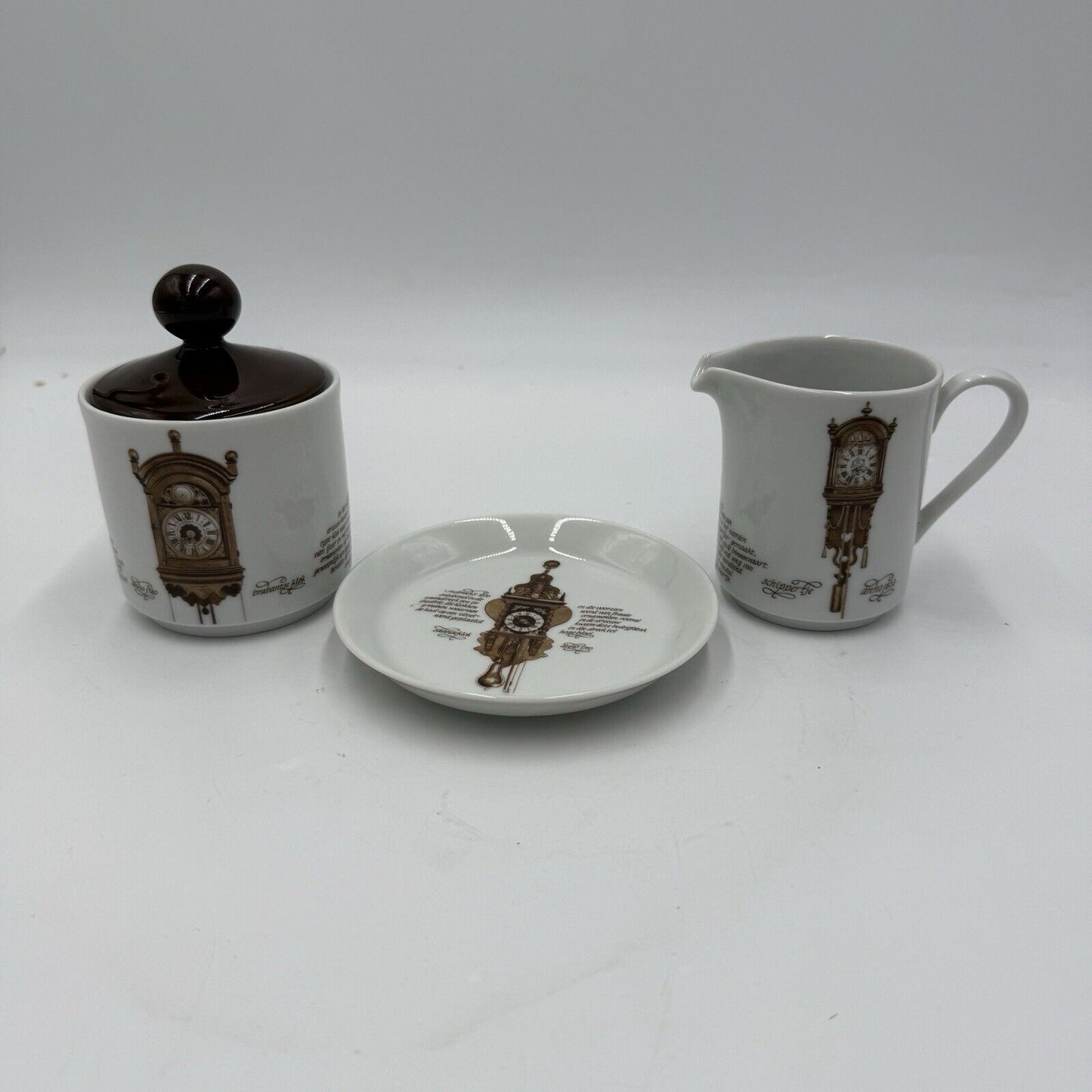 Mitterteich Porzellan Porcelain Antique Clocks Sugar and Creamer Saucer