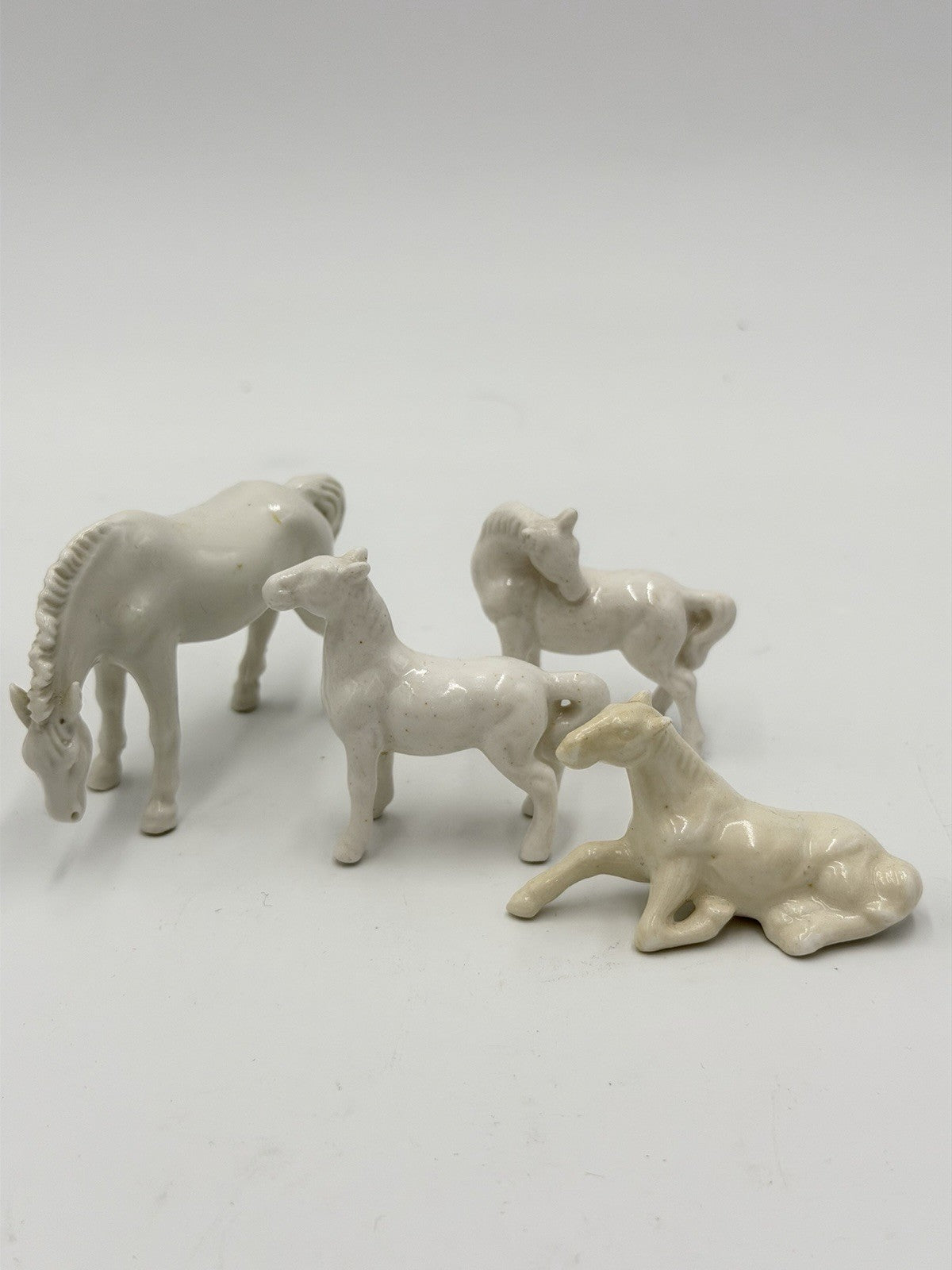 Vintage Bone China Japan Miniature White Horses 2” Porcelain Figurines Set 4 PCs