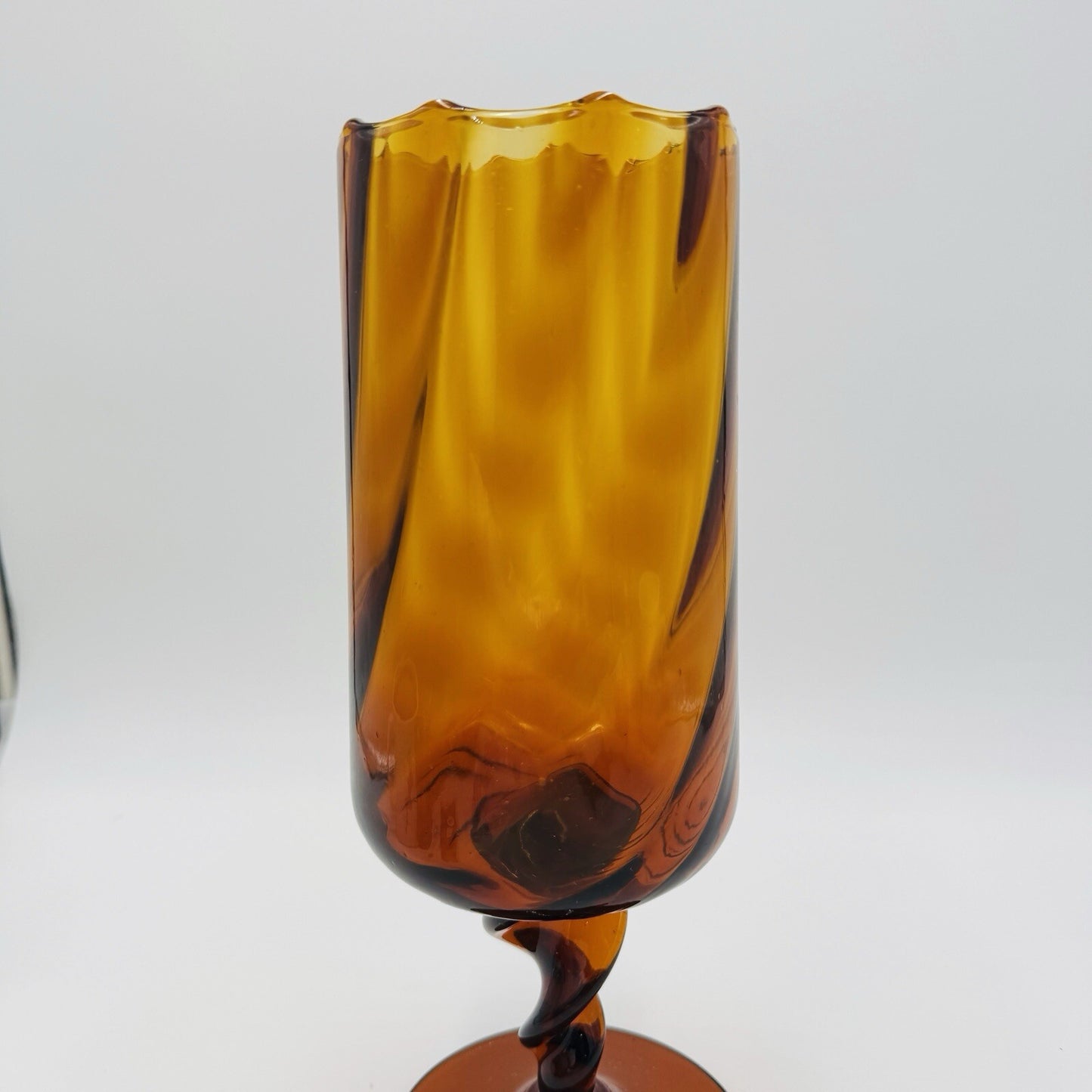 MCM Empoli Art Glass Italy Amber Optic Footed Twisted  Swirl Stem Vase Compote