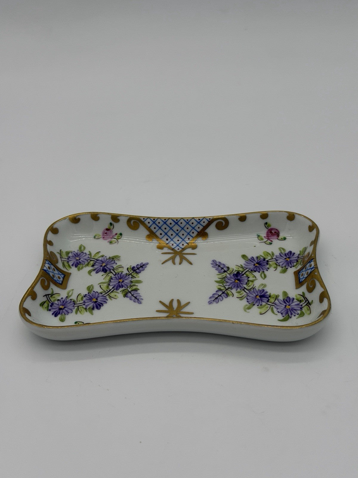 Limoges France Porcelain Hand Painted Floral Pattern Tray/dish 5”x3”