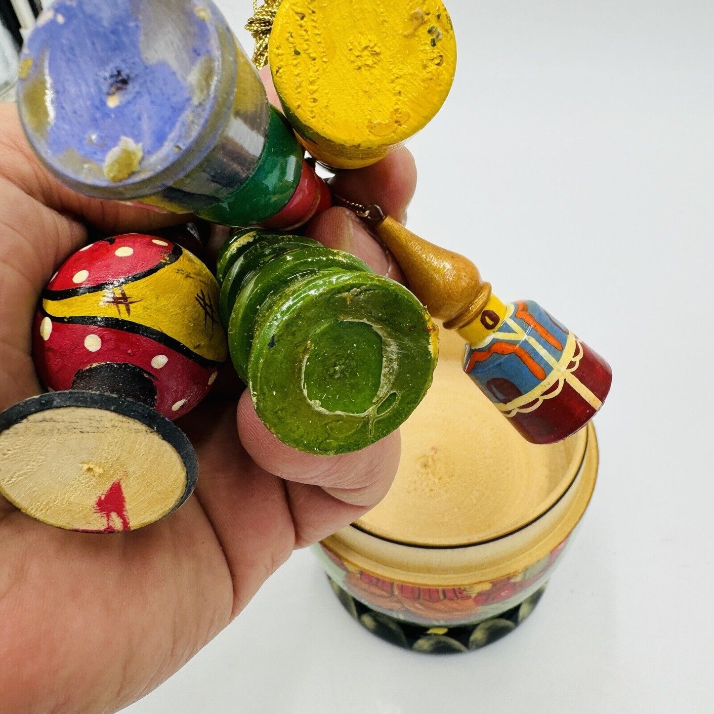 Vintage Matryoshka Nesting Doll with 5 Christmas Ornaments Handpainted 6in