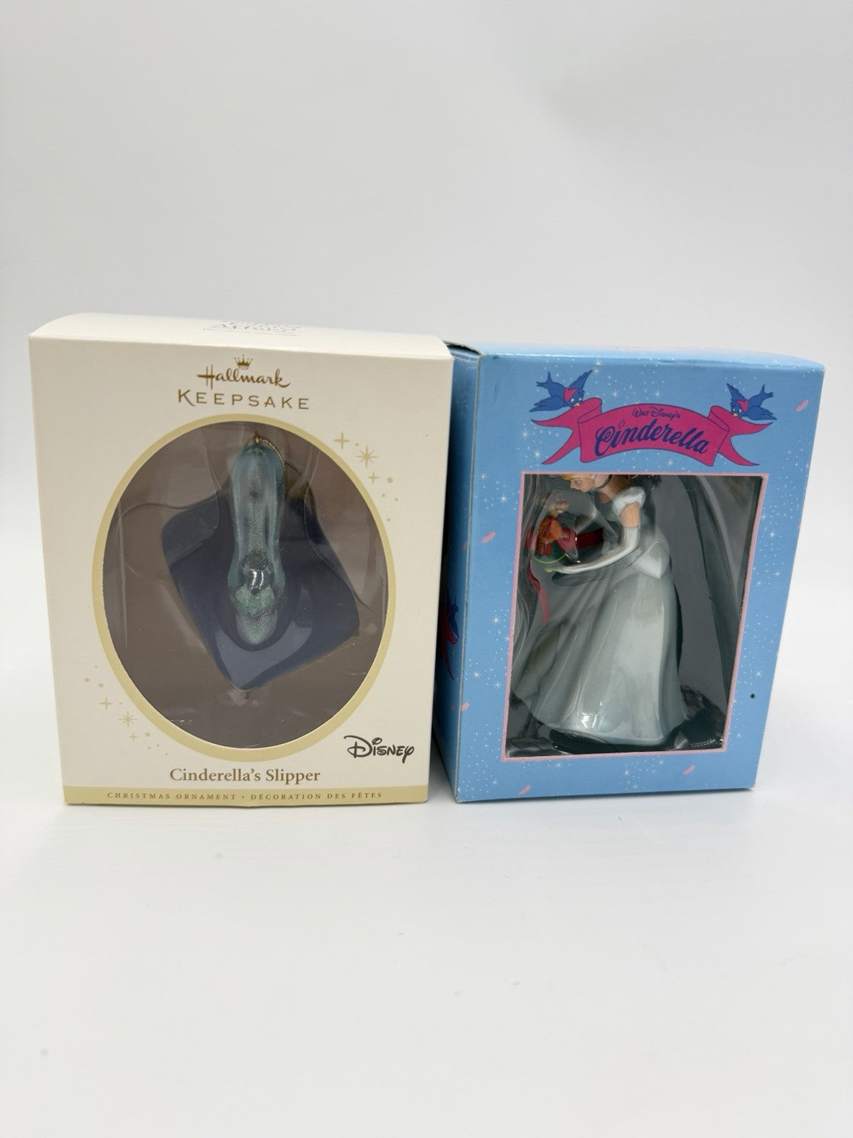 Hallmark &!Disney Grolier Cinderella Slipper Christmas Ornaments Set 2