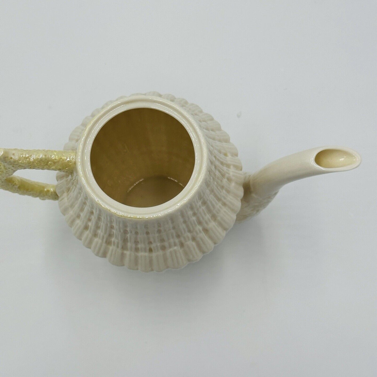 Belleek Coffee Pot Green 5th Mark 1955-65 Vintage Seashell Ireland Limpet Yellow