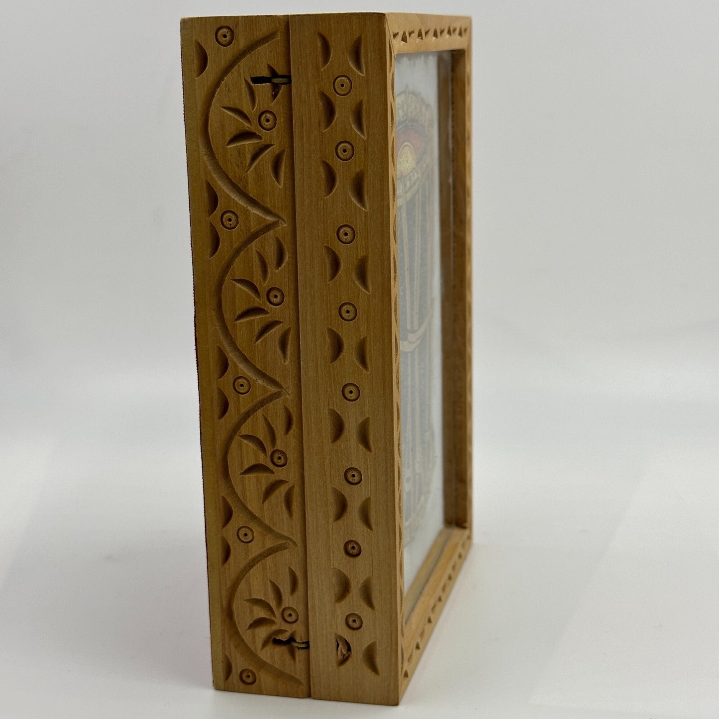 Jewelry Box The Nodding Head Dhol Drum on Lid Red Velvet Carved Wooden