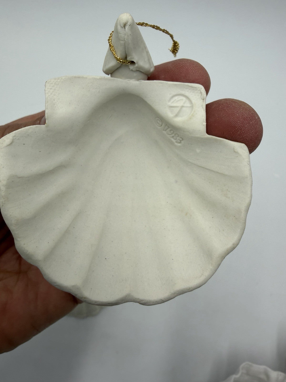 Margaret Furlong White Bisque Shell Angel Porcelain W/ Gift & Holly Ornaments 2