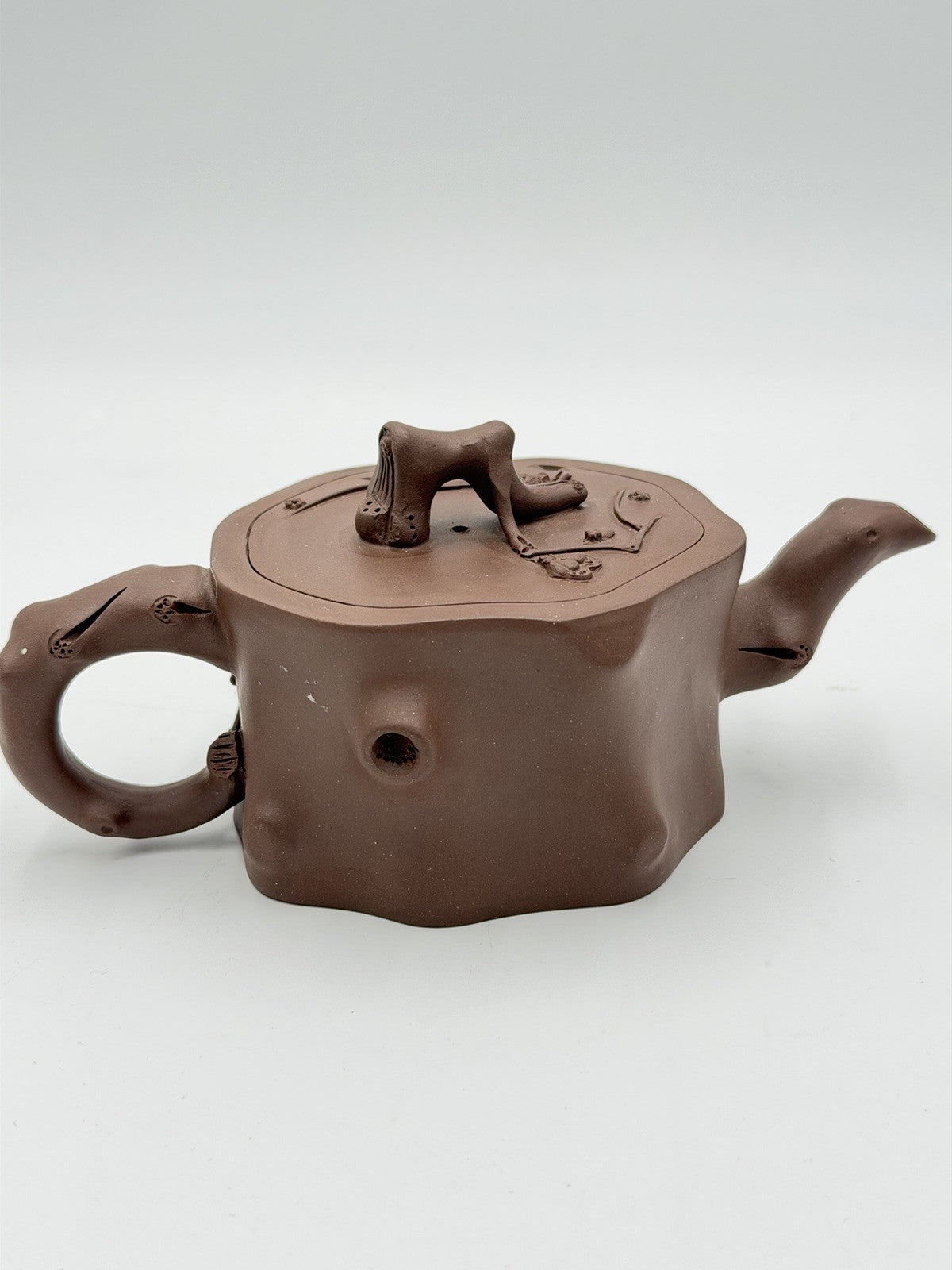 Chinese Yixing Zisha Clay Teapot Art Pottery Carved Tree Trunk Design