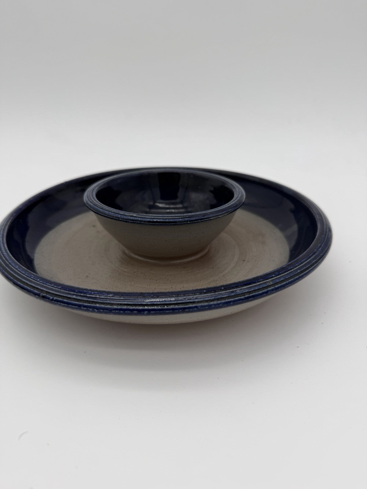 1Rowe art Pottery Works Salt Glazed Stoneware 11.25" Chip & Dip Platter WI 1991