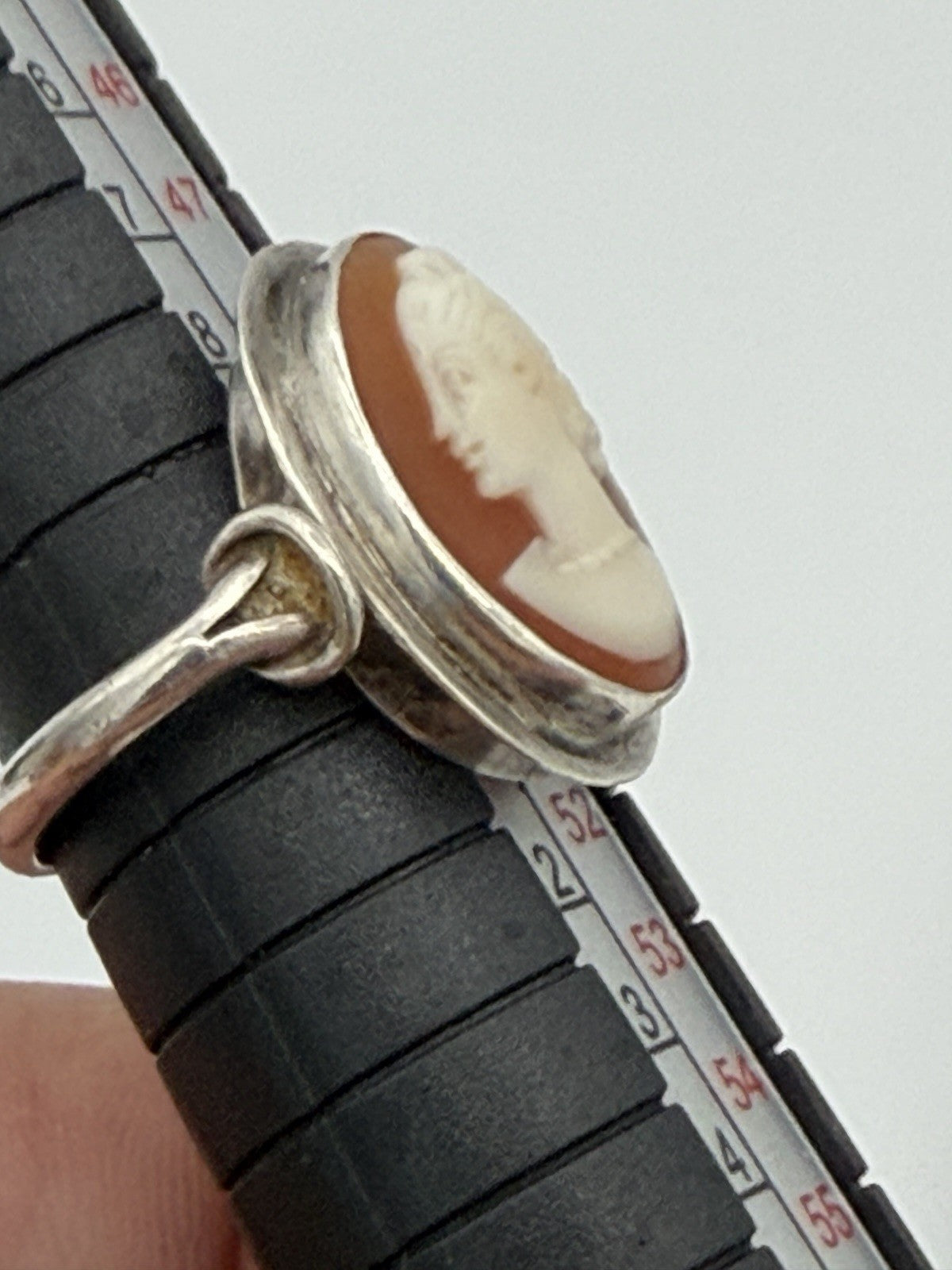 Antique Victorian Cameo Ring Silver Size 5.5 Hand-Carved Shell Design